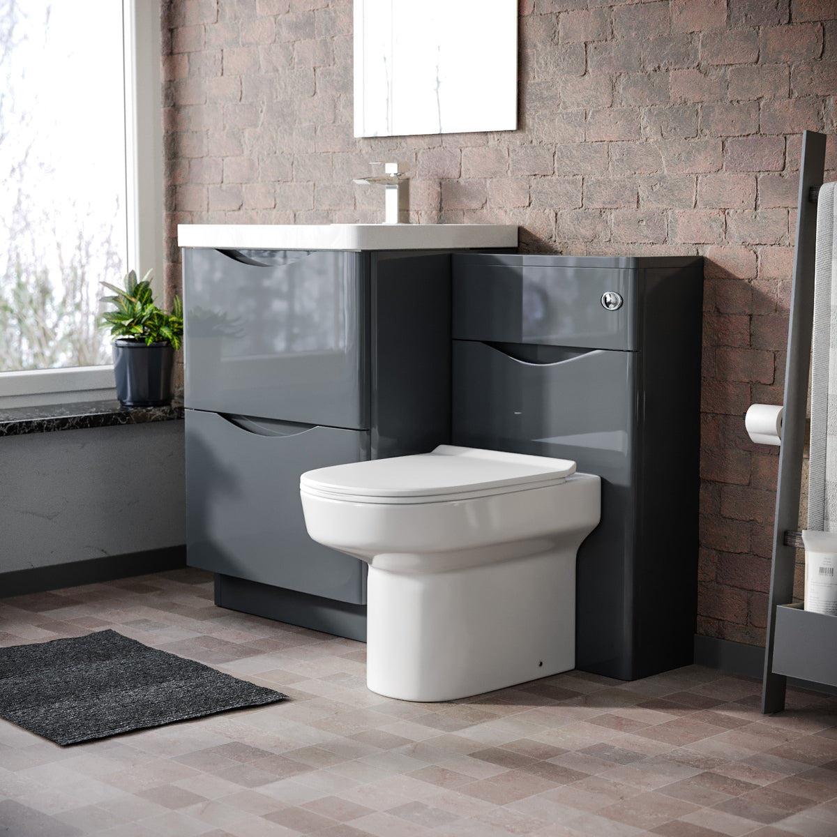 Merton 1100mm Vanity Basin Unit, WC Unit & Chem Back To Wall Toilet Dark Grey