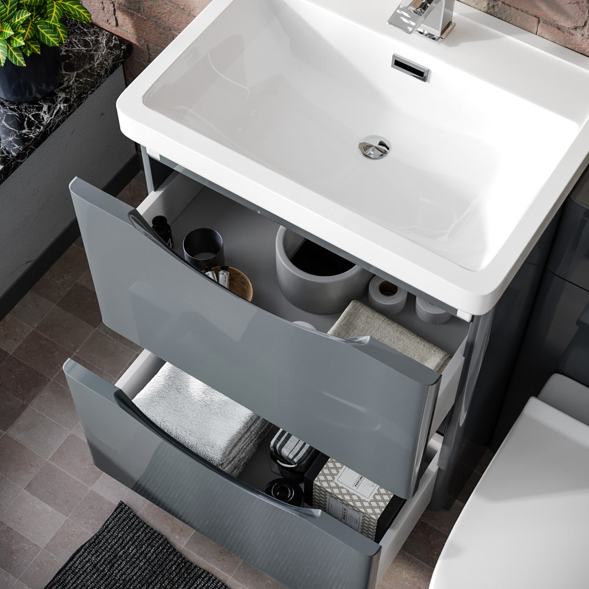 Merton 1100mm Vanity Basin Unit, WC Unit & Chem Back To Wall Toilet Dark Grey