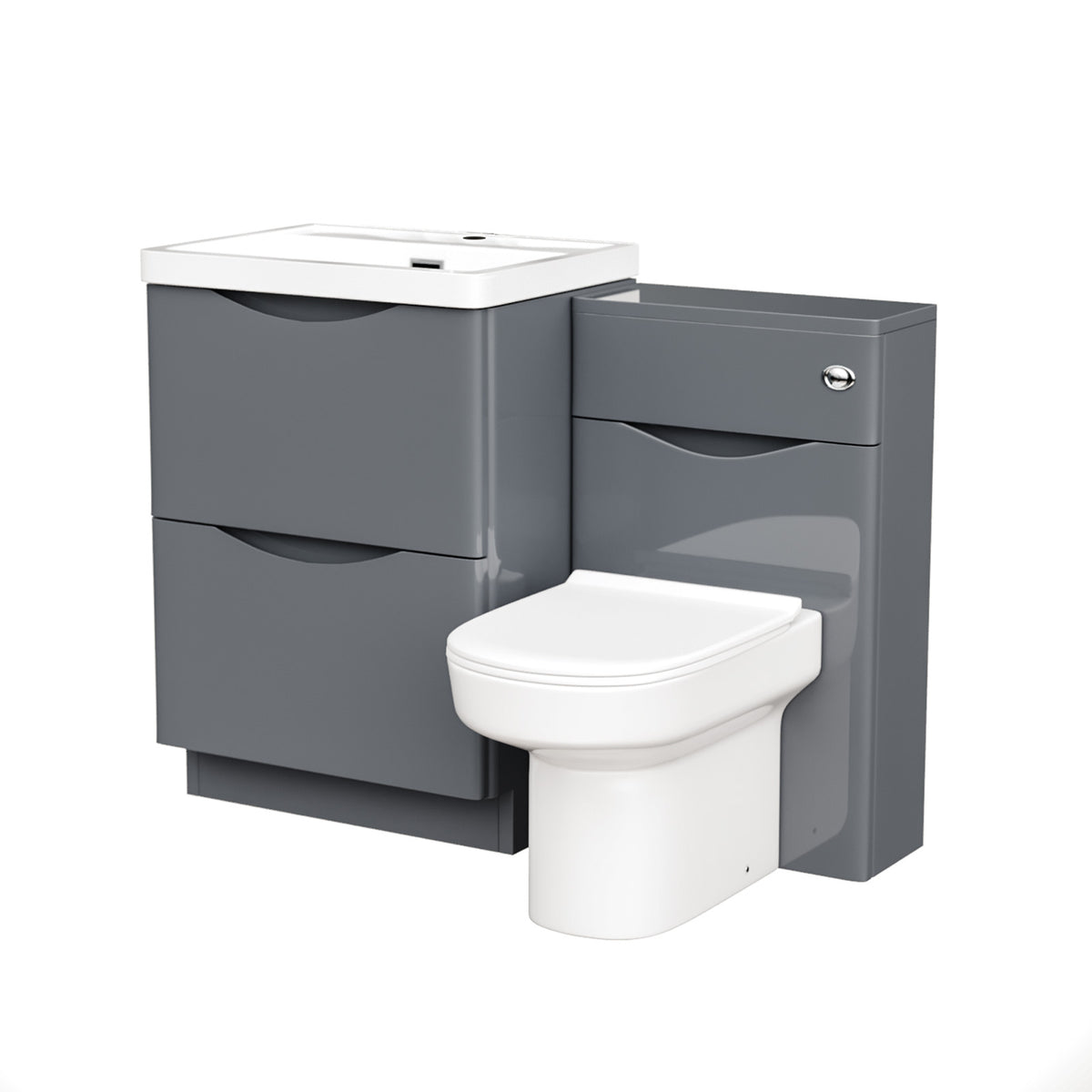 Merton 1100mm Vanity Basin Unit, WC Unit & Chem Back To Wall Toilet Dark Grey
