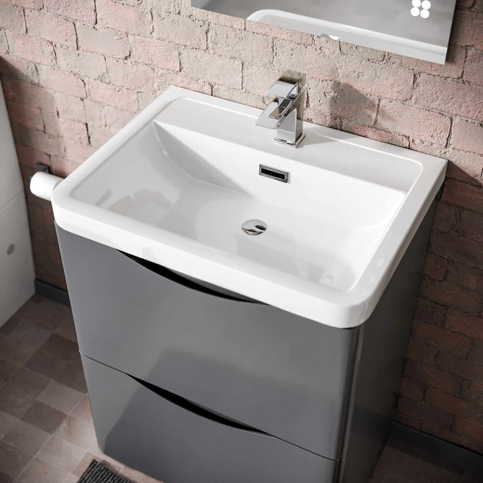 Merton 600mm Steel Grey Basin Vanity & Rimless Closed Coupled Toilet Flat Pack