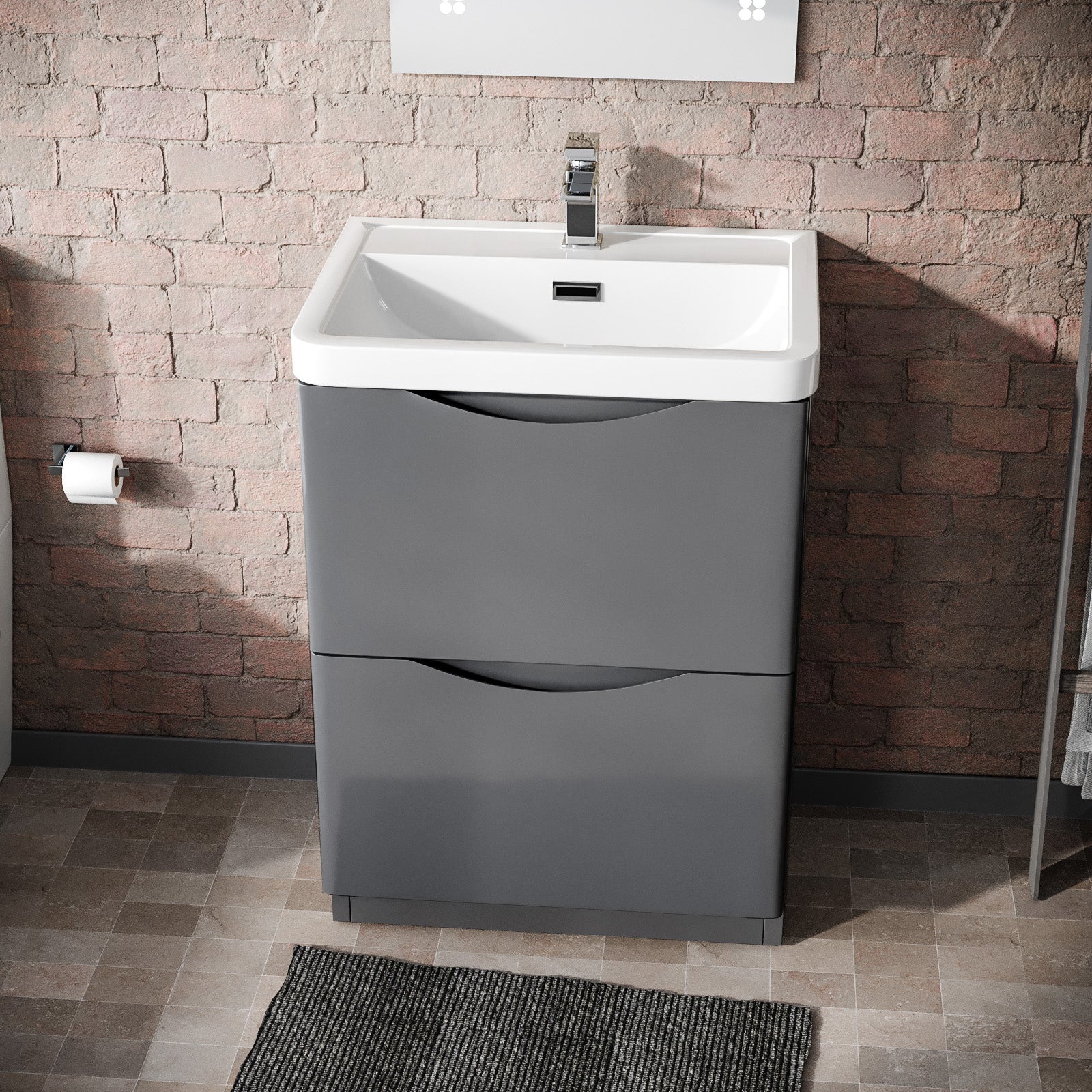 Merton 600mm Steel Grey Basin Vanity & Rimless Closed Coupled Toilet Flat Pack