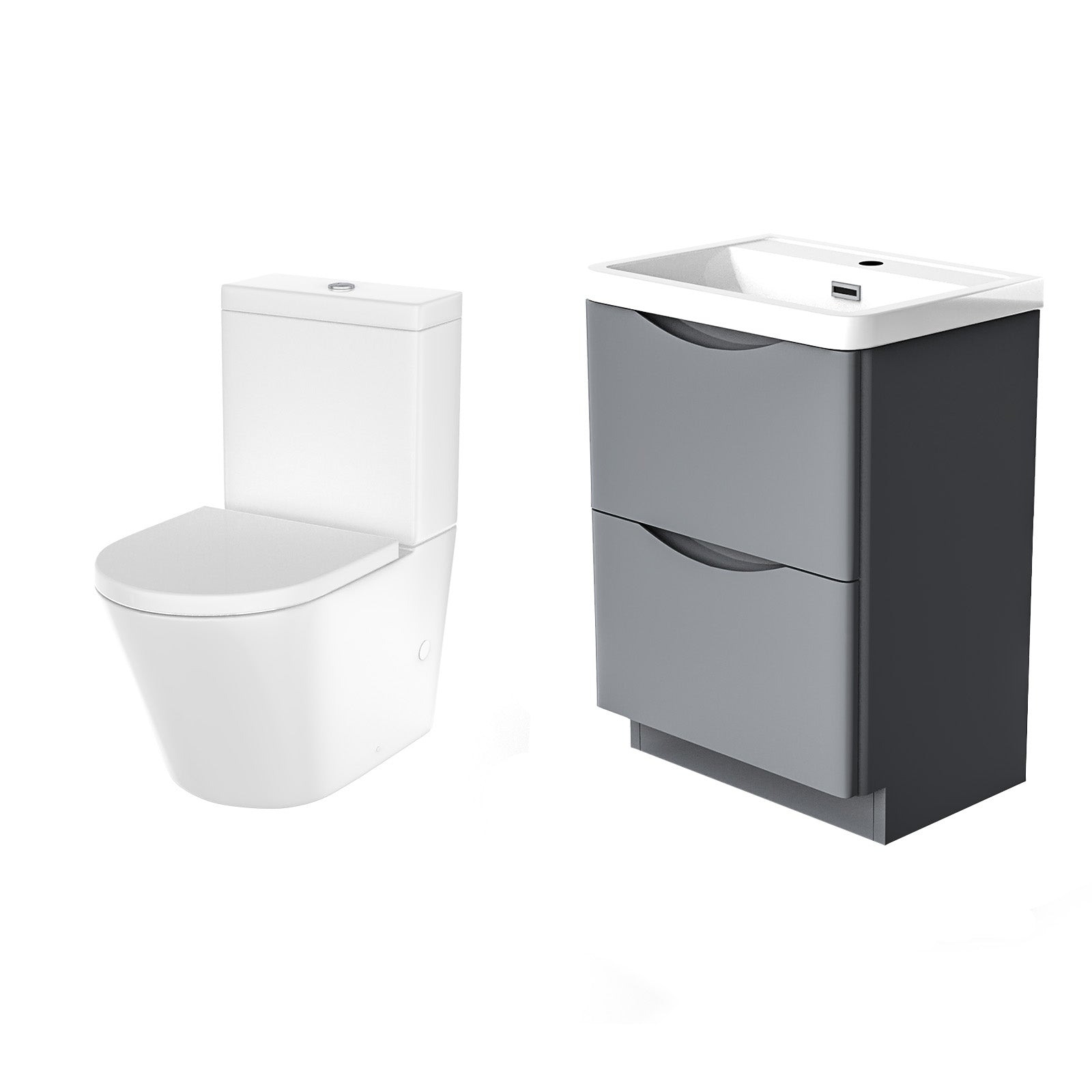 Merton 600mm Steel Grey Basin Vanity & Rimless Closed Coupled Toilet Flat Pack