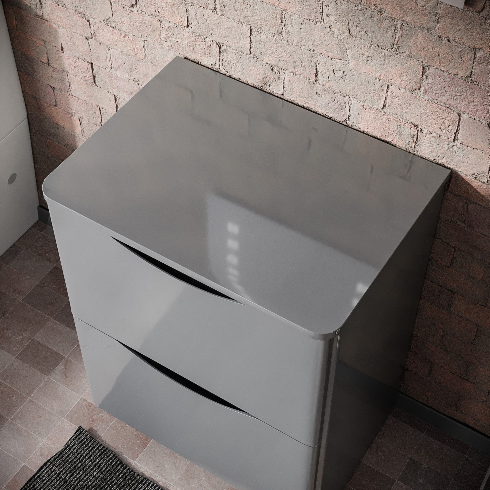 Merton 600mm Gloss Grey 2 Drawer Work Top Freestanding Vanity Unit Bathroom