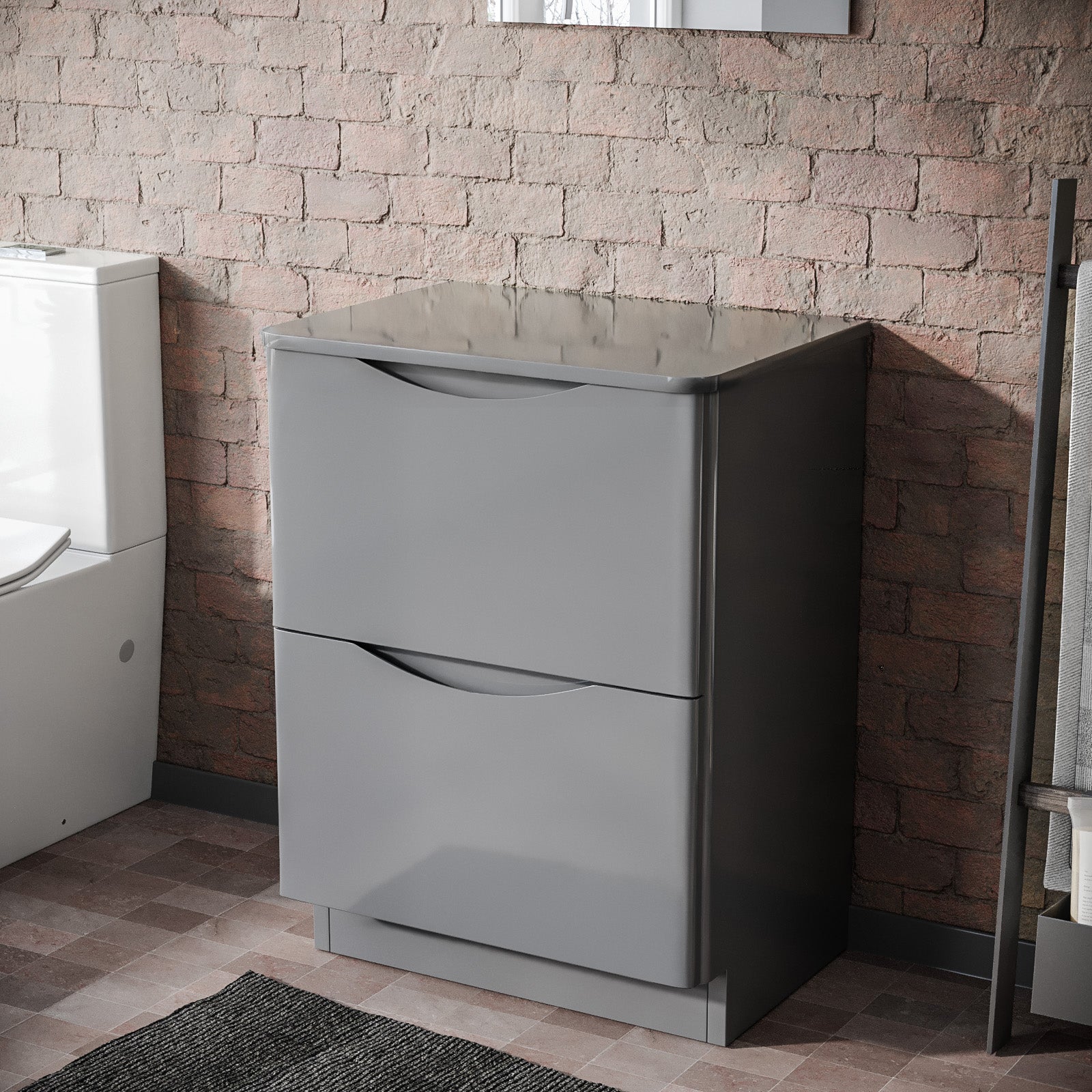 Merton 600mm Gloss Grey 2 Drawer Work Top Freestanding Vanity Unit Bathroom