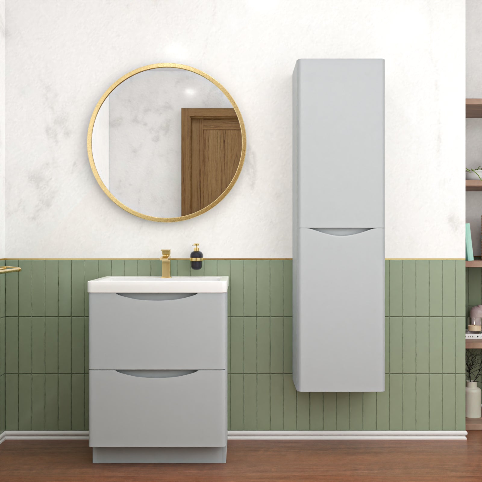 Matte Grey 600mm Freestanding Vanity Unit & 400mm Tall Cabinet