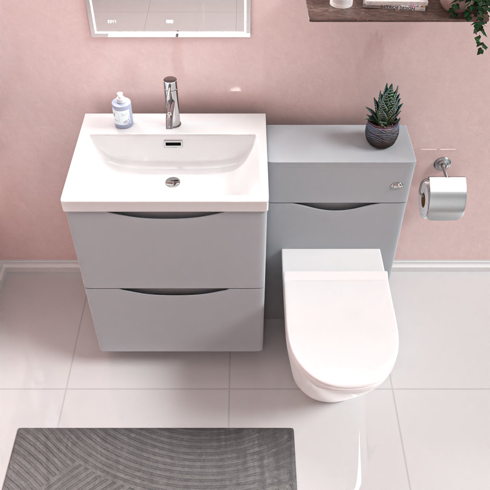 Merton 1100mm Freestanding Matte Grey Vanity Cabinet, WC & Rimless BTW Toilet
