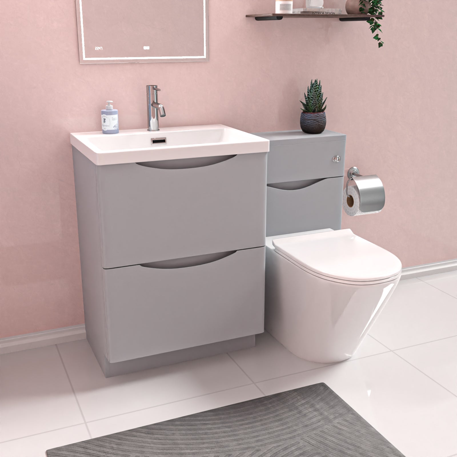 Merton 1100mm Freestanding Matte Grey Vanity Cabinet, WC & Rimless BTW Toilet