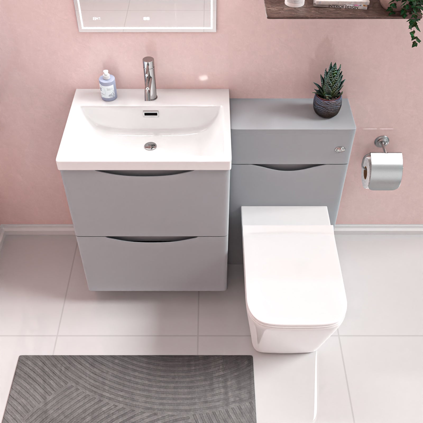 Merton 1100mm Freestanding Vanity Cabinet, WC & Square BTW Toilet Set