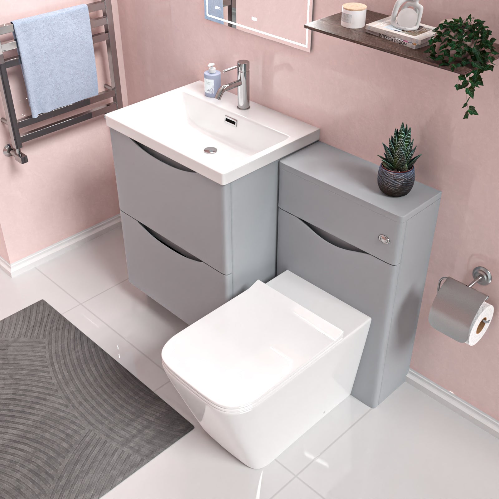 Merton 1100mm Freestanding Vanity Cabinet, WC & Square BTW Toilet Set