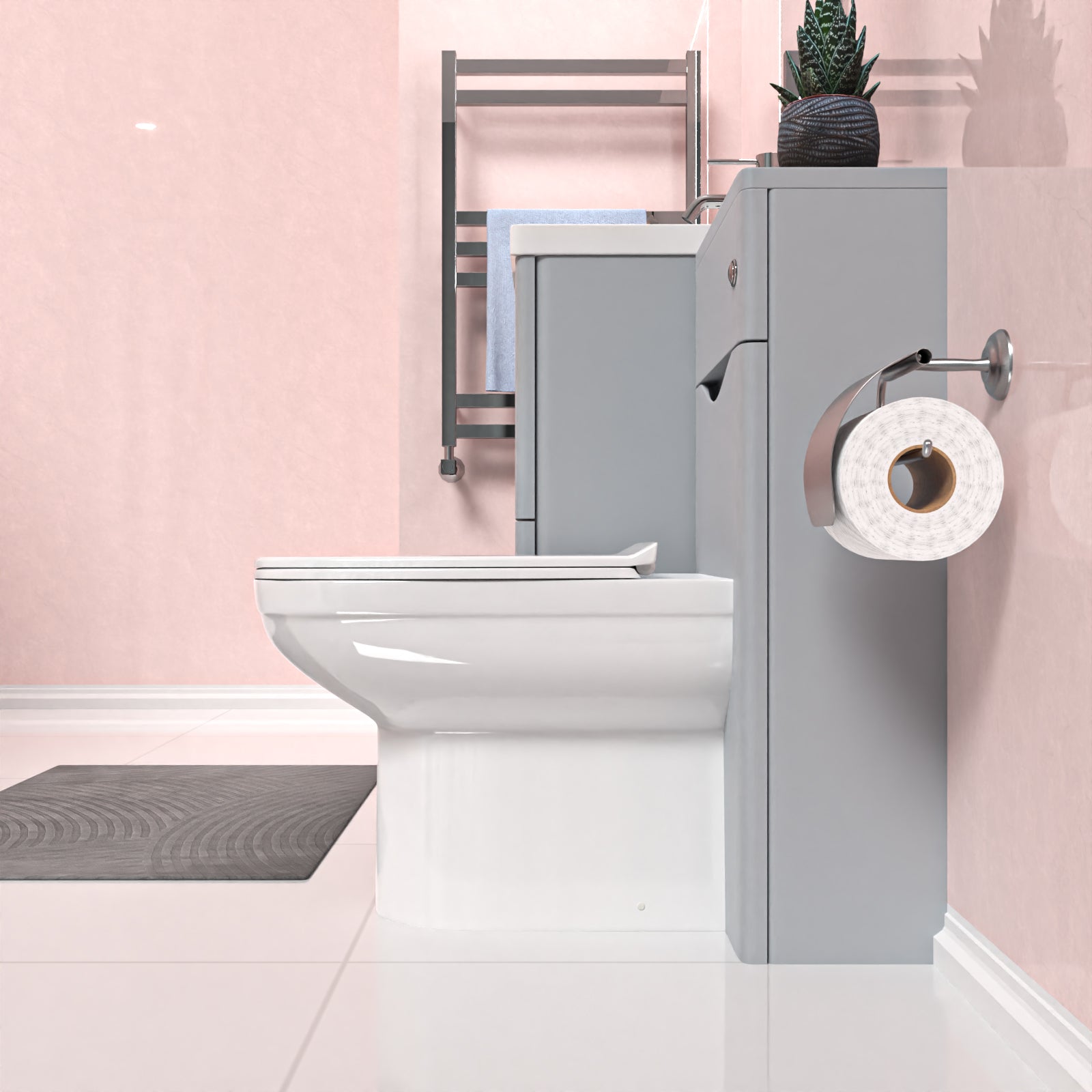 Merton 1100mm Freestanding Matte Grey Vanity Cabinet, WC & Round BTW Toilet