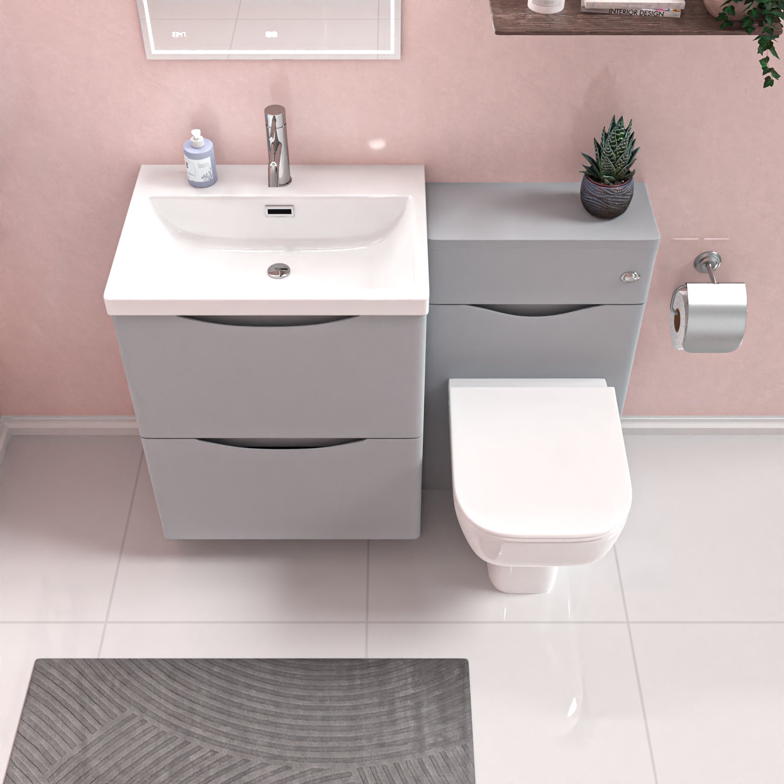 Merton 1100mm Freestanding Matte Grey Vanity Cabinet, WC & Modern BTW Toilet