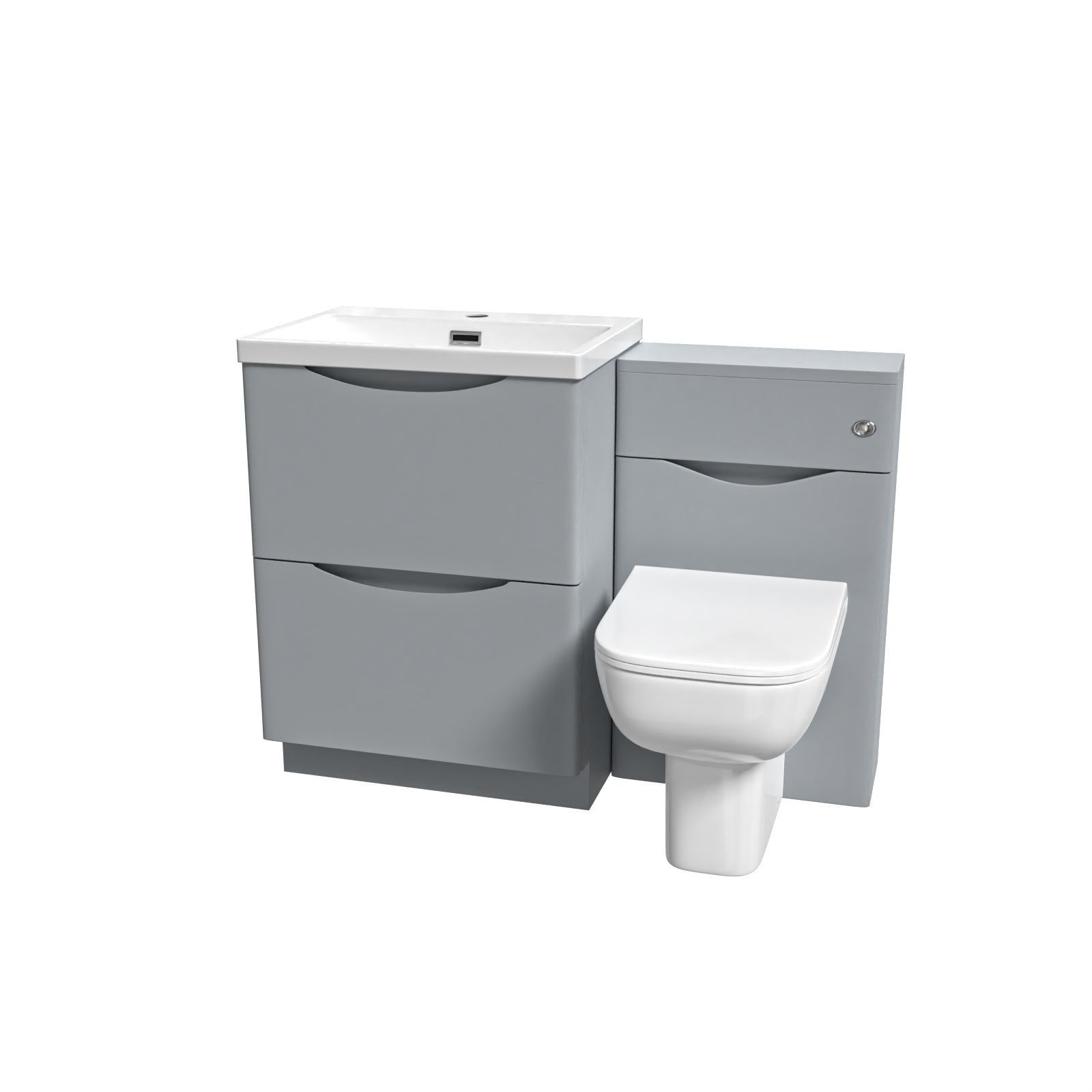 Merton 1100mm Freestanding Matte Grey Vanity Cabinet, WC & Modern BTW Toilet