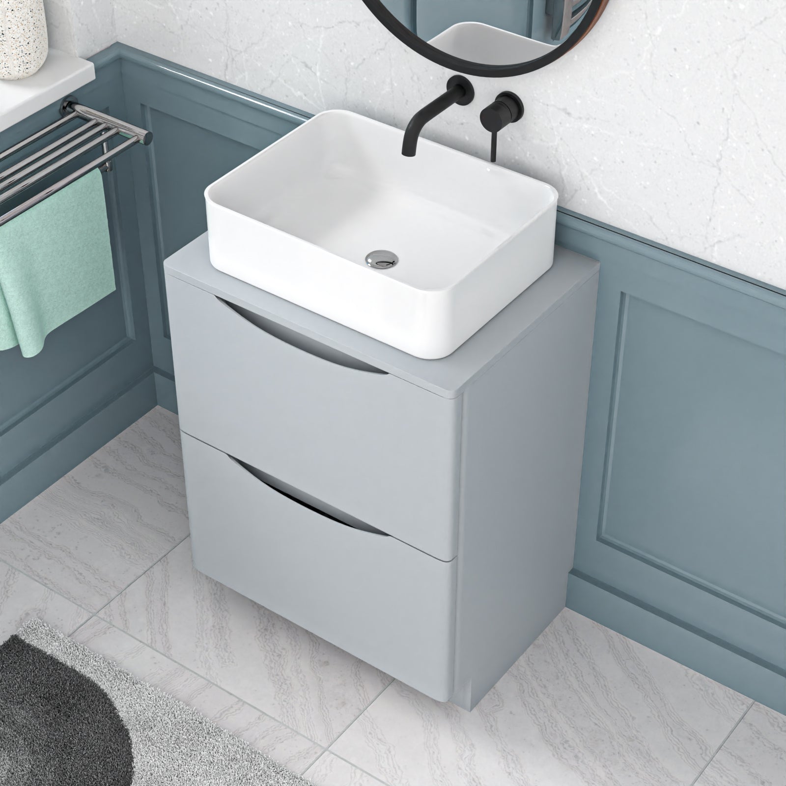 Merton 600mm Matte Grey Freestanding Vanity Unit With Square Bowl Basin