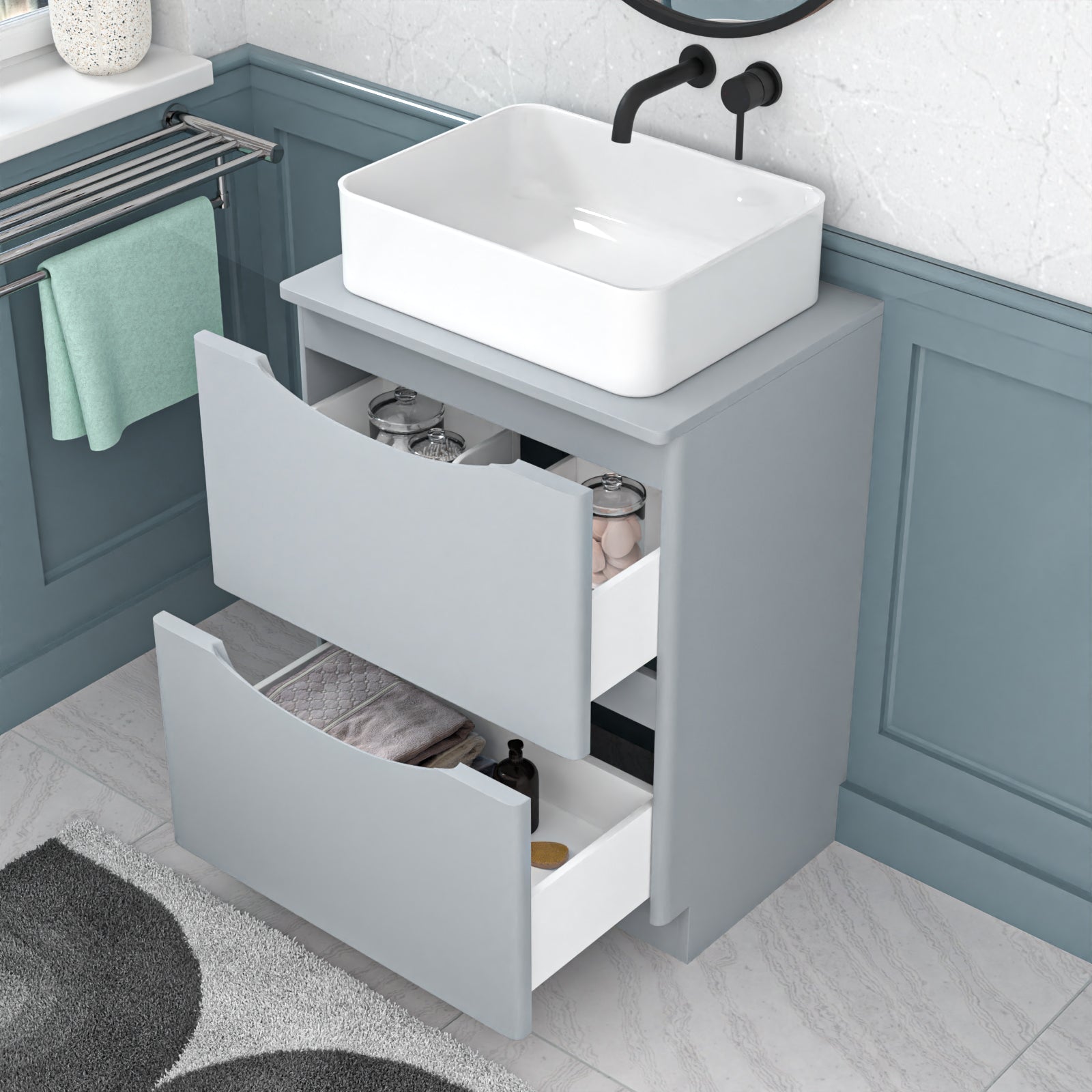 Merton 600mm Matte Grey Freestanding Vanity Unit With Square Bowl Basin