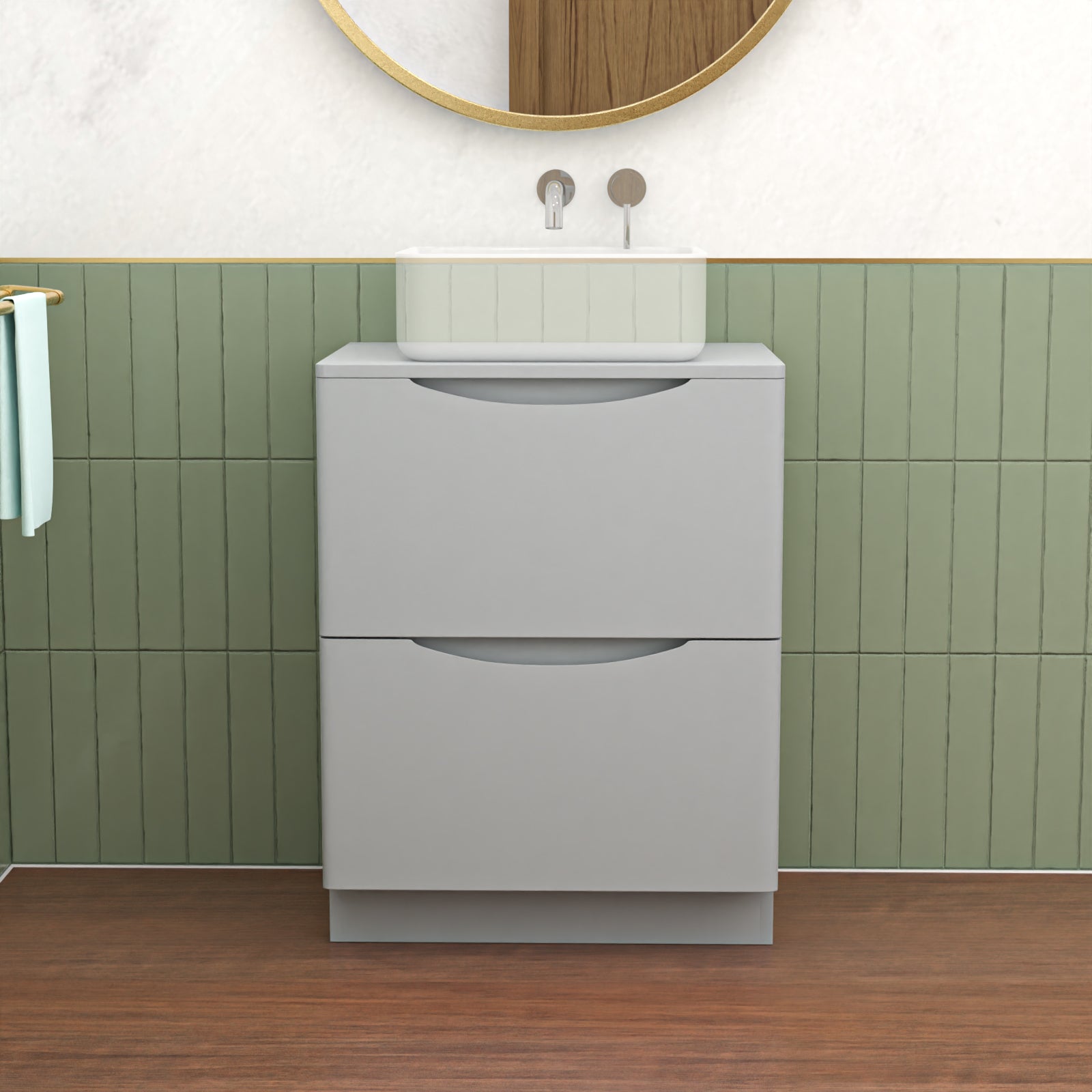 Merton Matte Grey 600mm 2 Drawer Work Top Freestanding Vanity Unit Bathroom