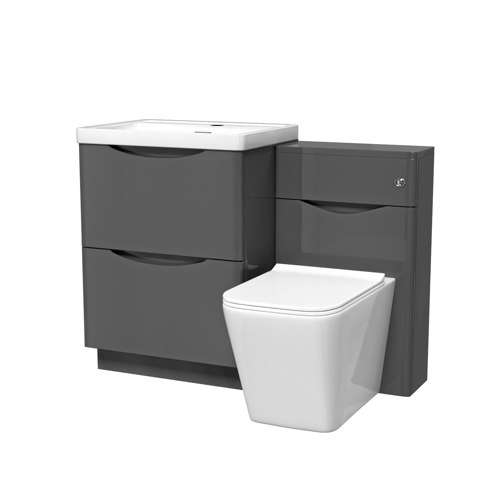 Merton 1100mm Grey Freestanding Vanity Cabinet, WC & Square BTW Toilet