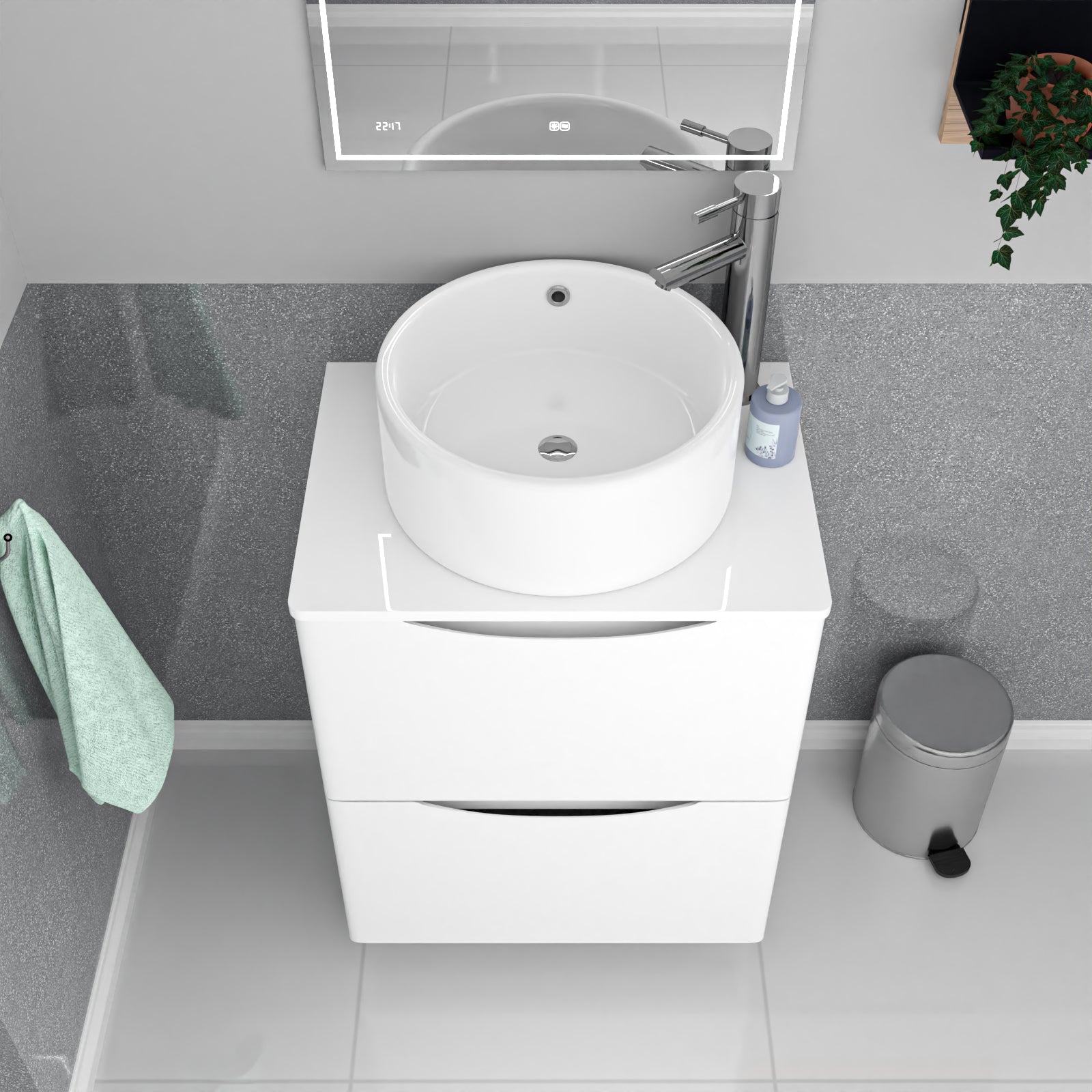 Merton 600mm White Freestanding Vanity Unit, Worktop With Round Bowl Basin