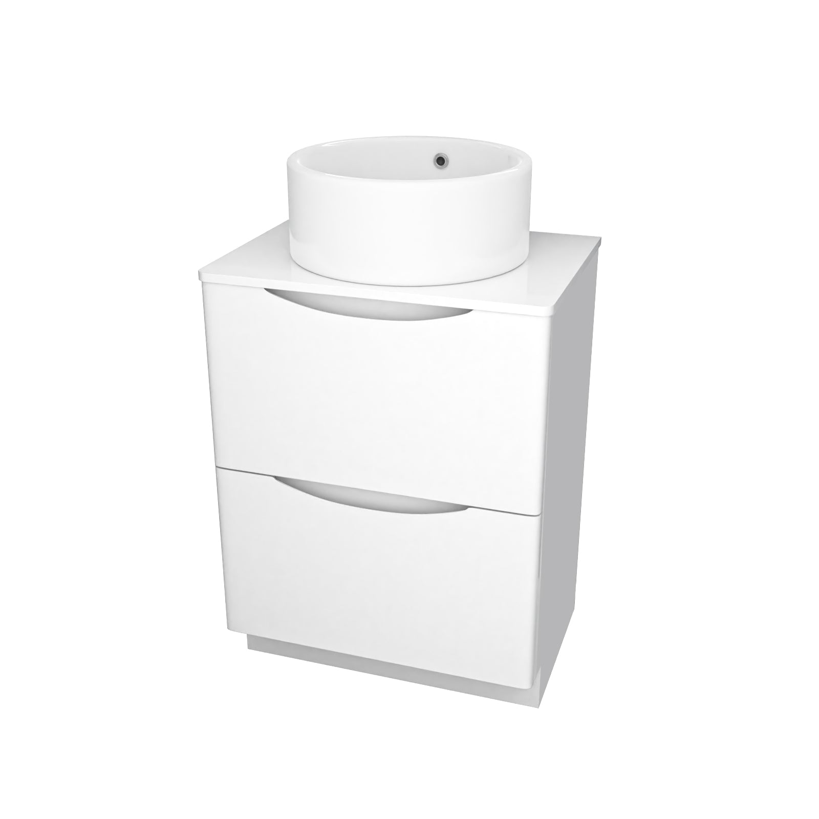 Merton 600mm White Freestanding Vanity Unit, Worktop With Round Bowl Basin
