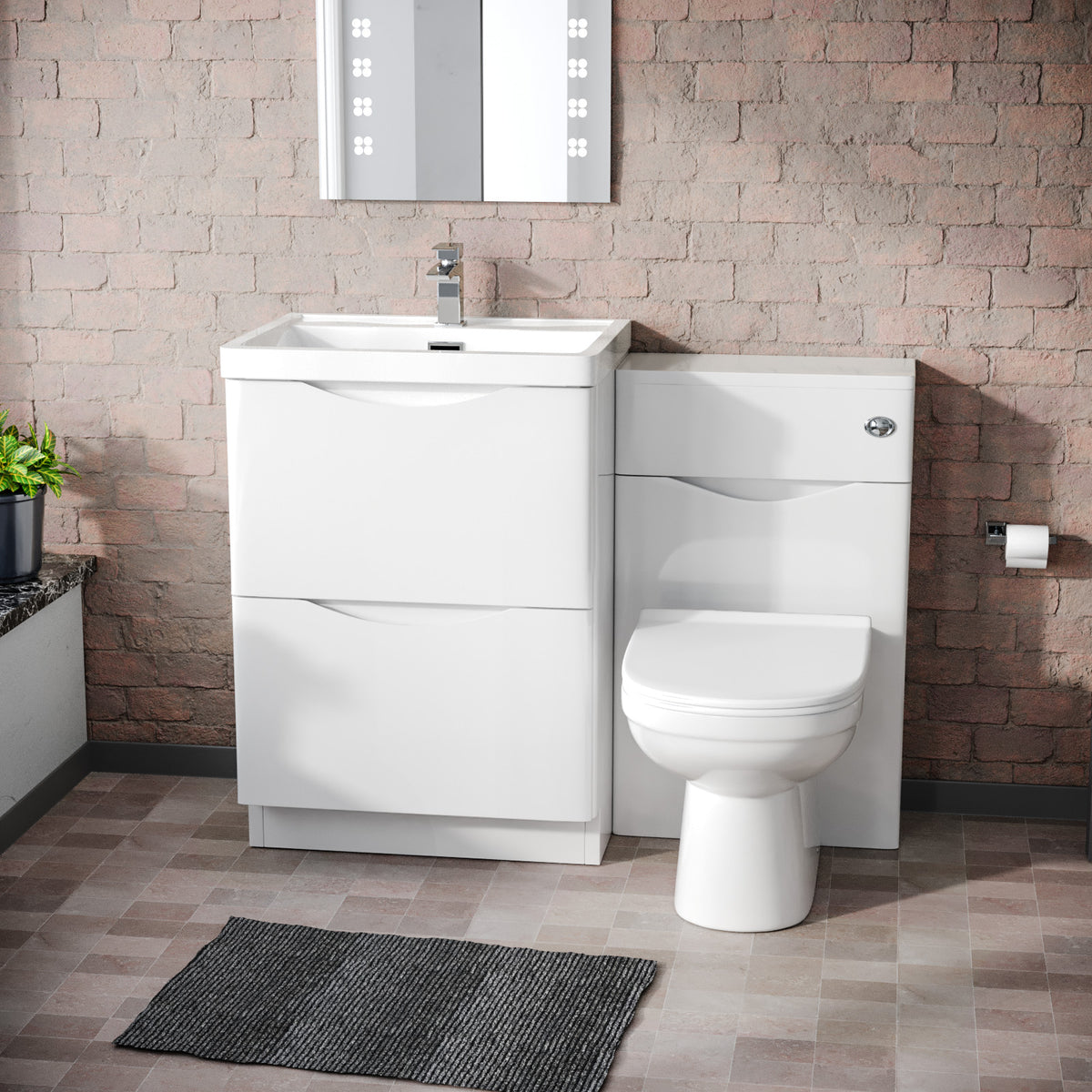 Merton 1100mm Freestanding White Basin Vanity Cabinet, WC & Round BTW Toilet Set