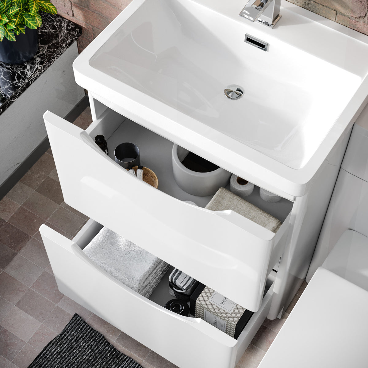 Merton 1100mm Freestanding White Basin Vanity Cabinet, WC & Round BTW Toilet Set