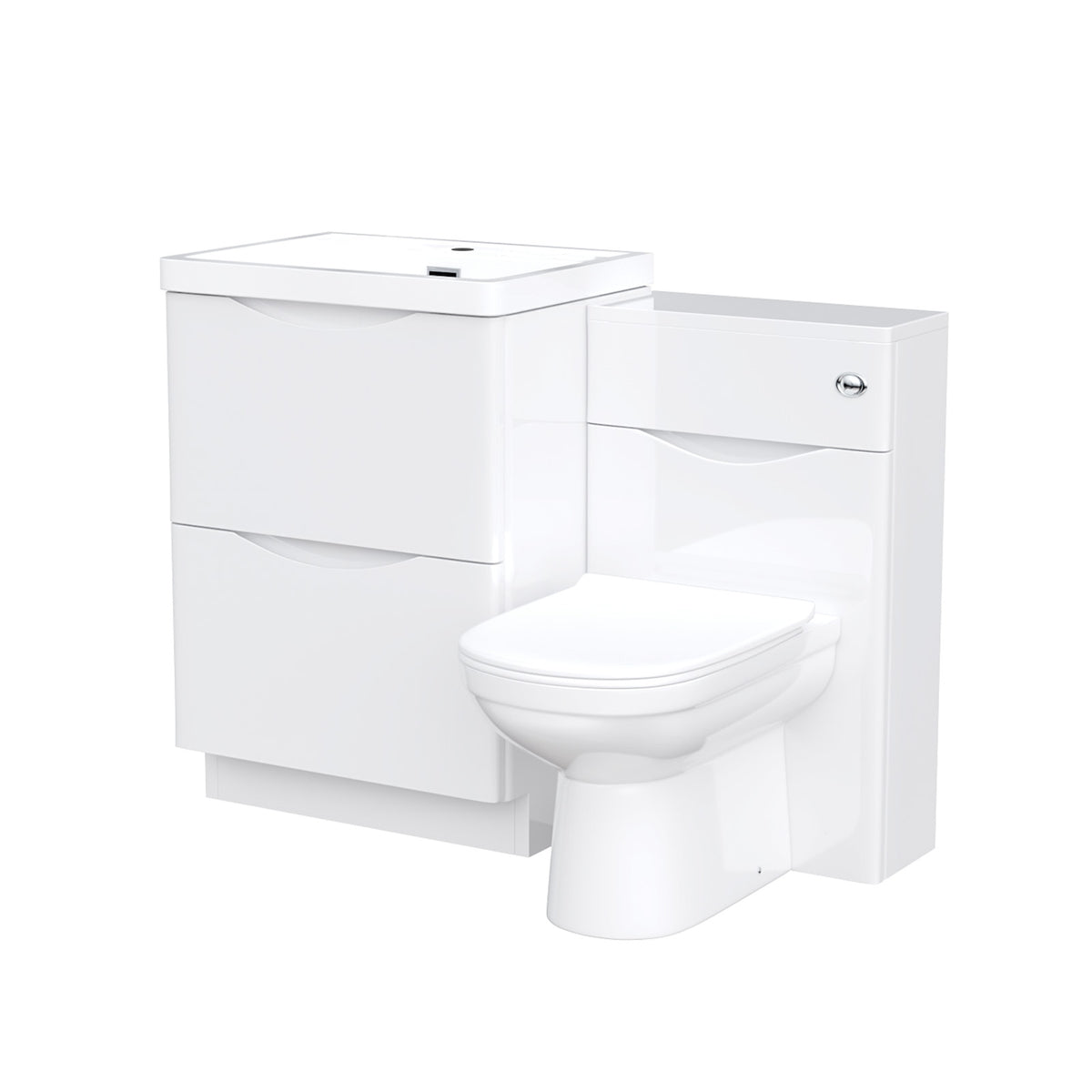 Merton 1100mm Freestanding White Basin Vanity Cabinet, WC & Round BTW Toilet Set
