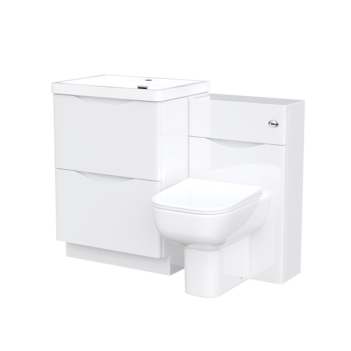 Merton 1100mm Freestanding White Basin Vanity Cabinet, WC & Rimless Modern BTW Toilet Set