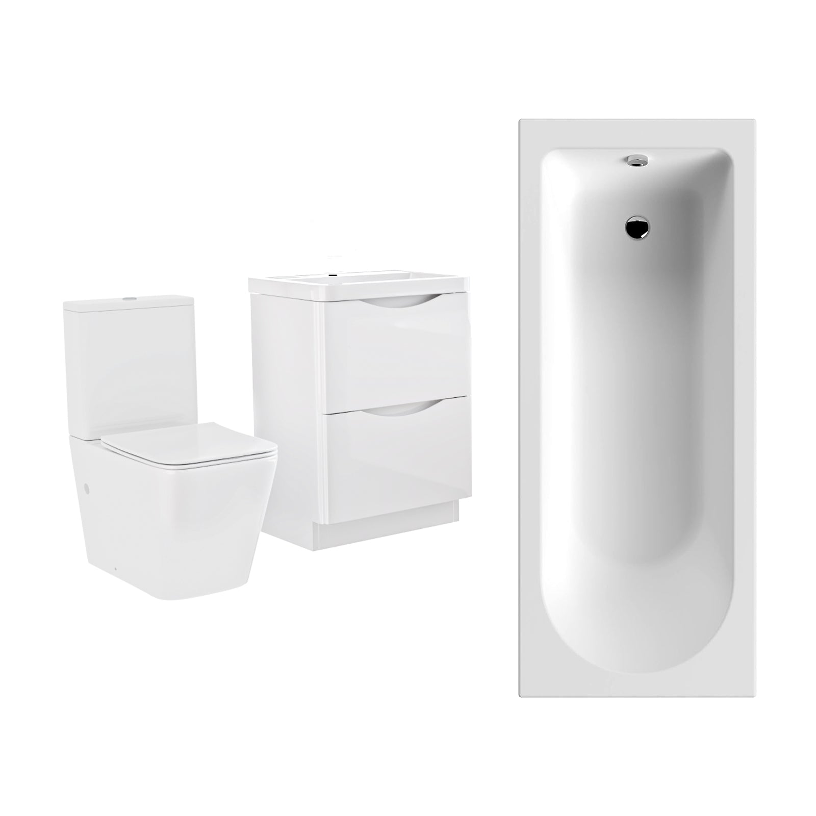 Merton 1700mm Bath, 600mm Vanity Basin Unit & Modern Rimless Toilet White