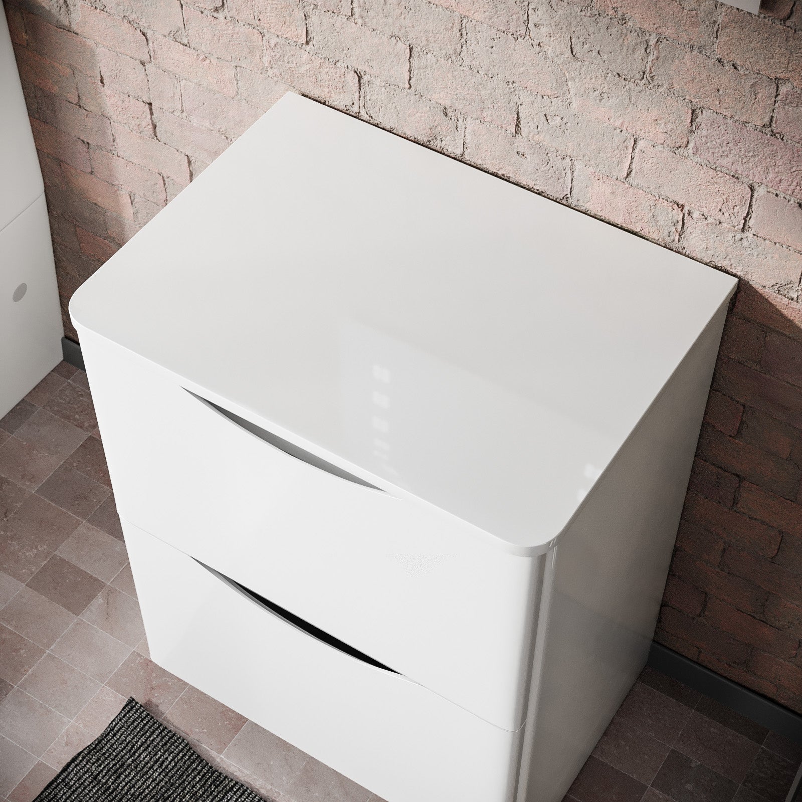 Merton 600mm Gloss White 2 Drawer Work Top Freestanding Vanity Unit Bathroom