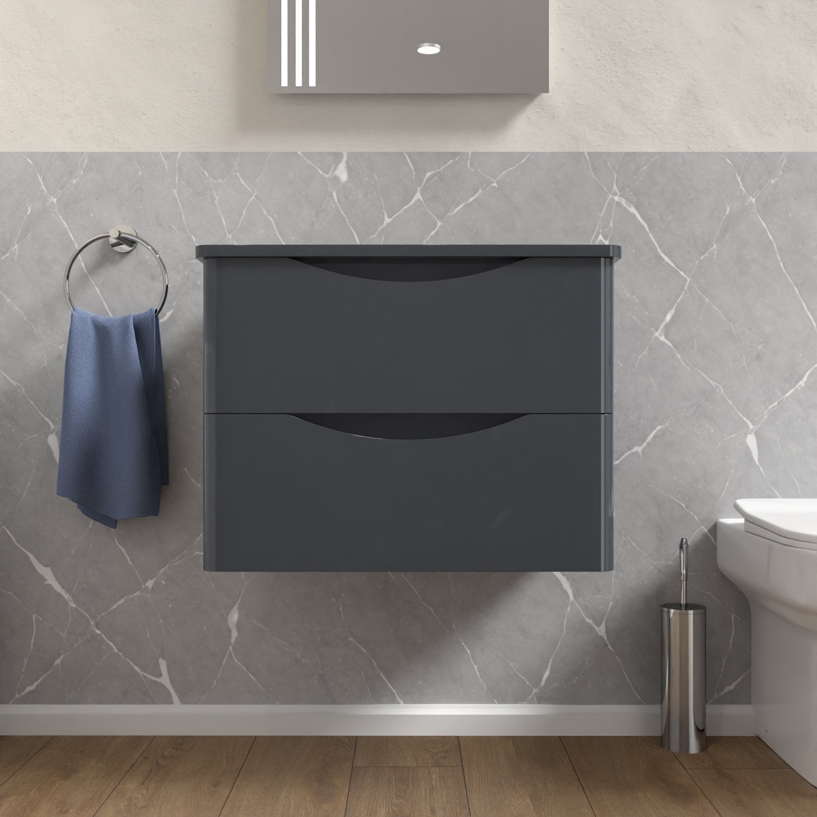 Merton Grey 600mm Bathroom Wall Hung Vanity With Worktop