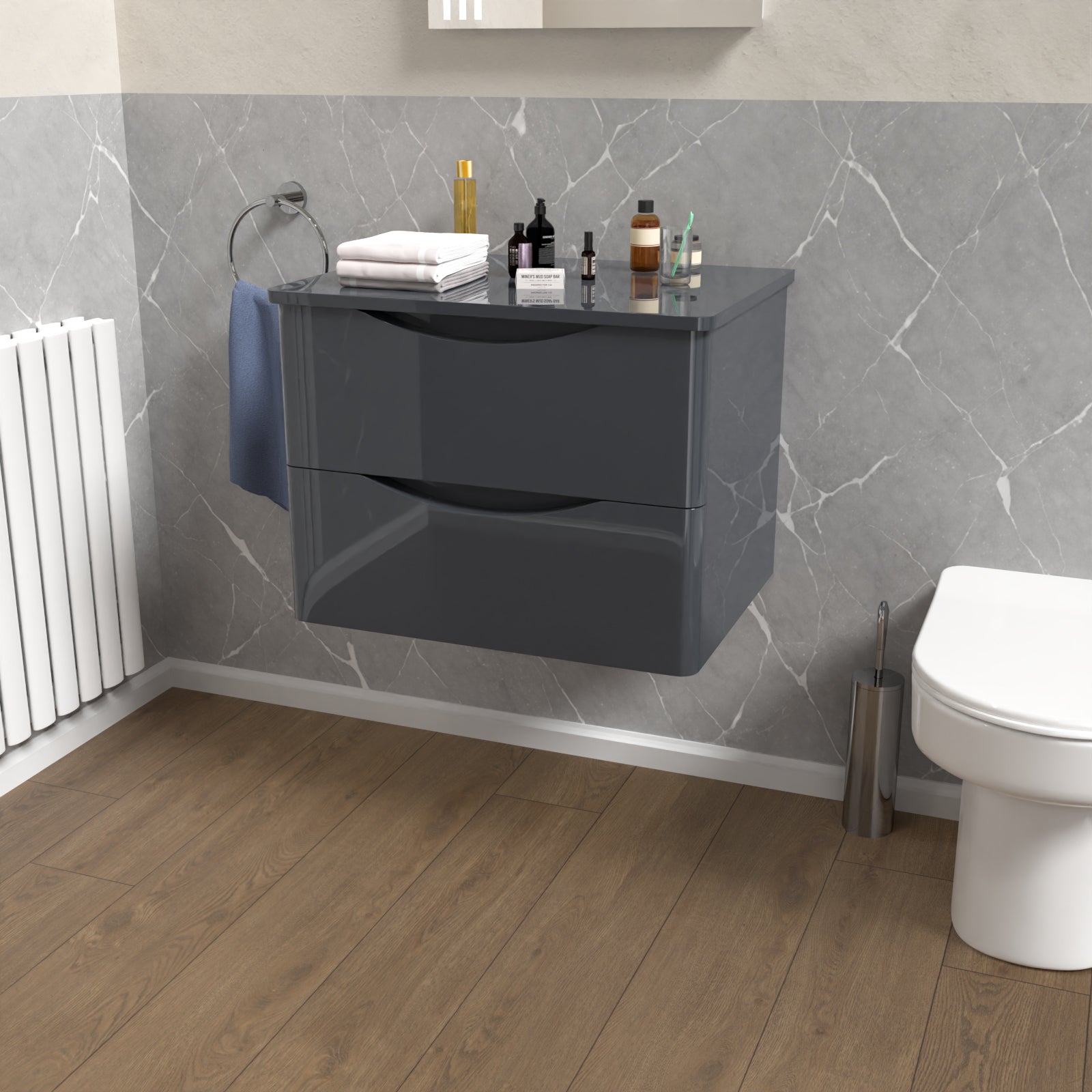 Merton Grey 600mm Bathroom Wall Hung Vanity With Worktop