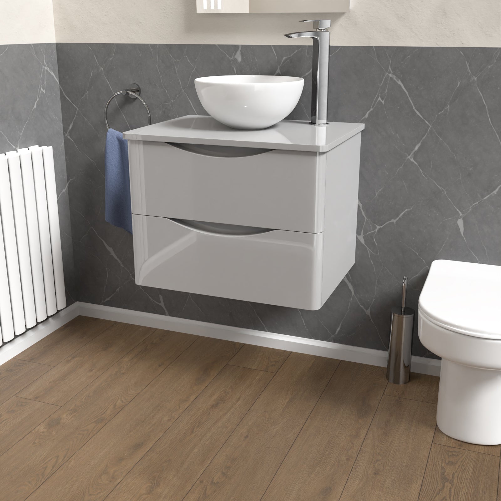 Merton Grey 600mm Bathroom Wall Hung Vanity With Worktop