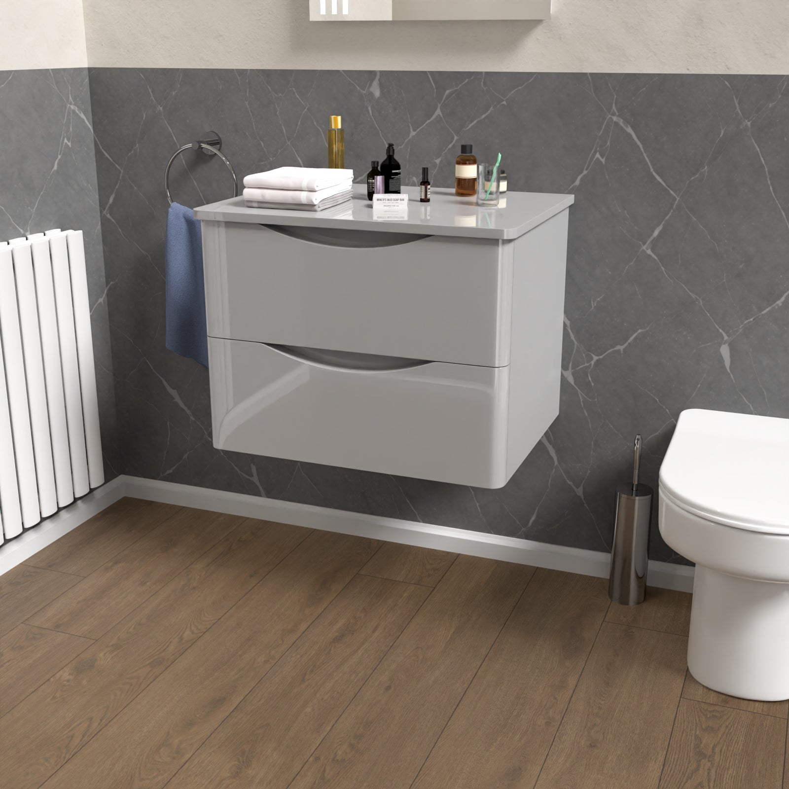 Merton Grey 600mm Bathroom Wall Hung Vanity With Worktop