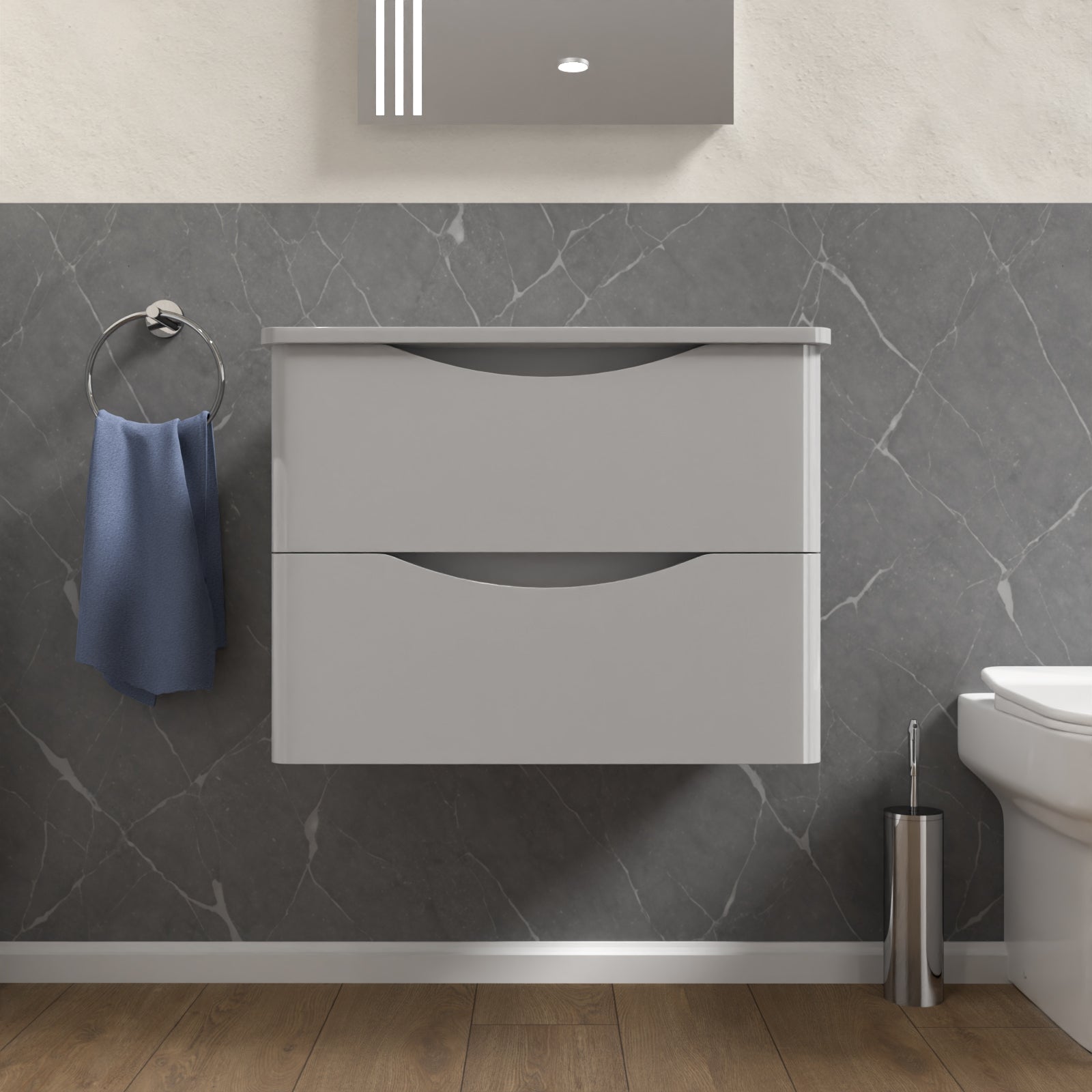 Merton Grey 600mm Bathroom Wall Hung Vanity With Worktop