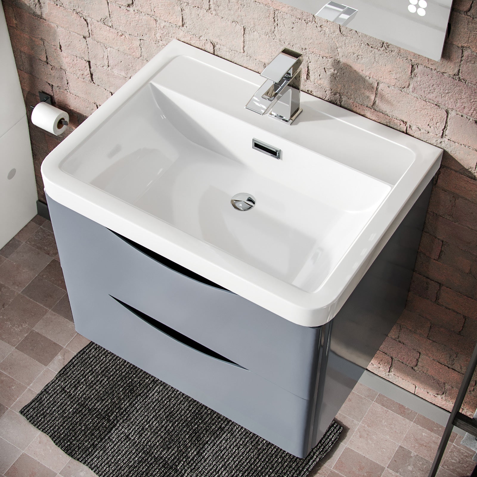 Merton 600mm Wall Hung Vanity Basin Unit & Square Rimless Close Coupled Toilet Grey