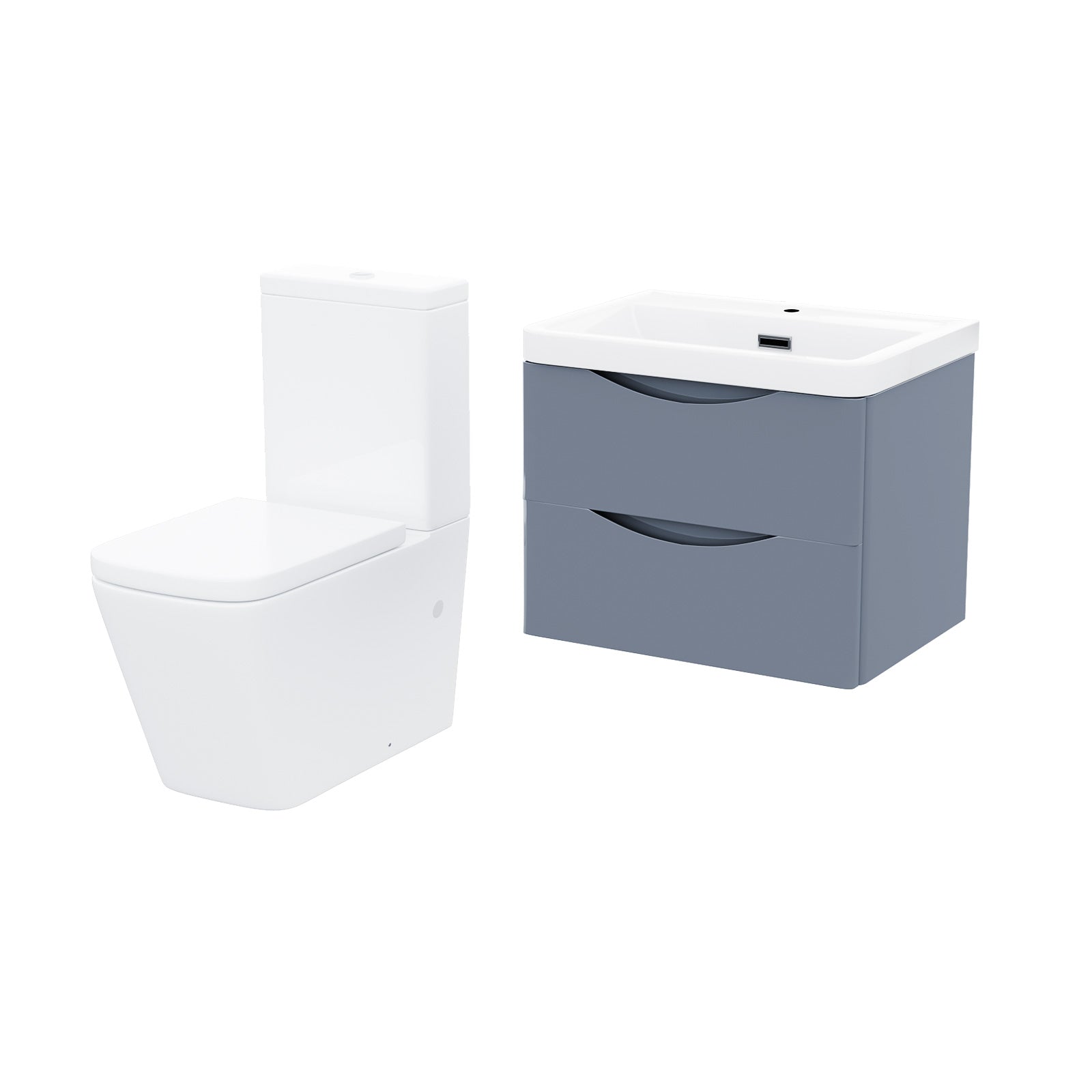 Merton Grey 600mm Wall Hung Vanity Basin Unit & Square Rimless Close Coupled Toilet