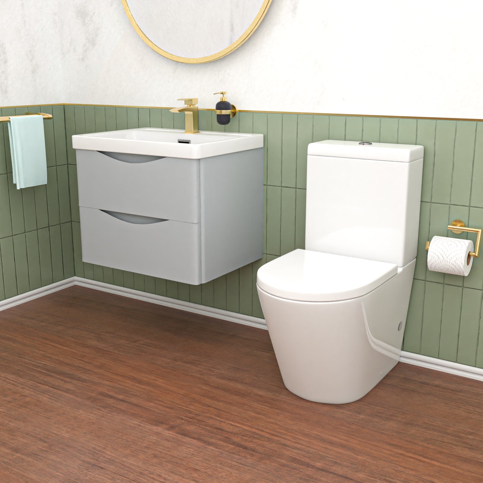 600mm Matte Grey Wall Hung Vanity Basin Vanity & Close Coupled Toilet