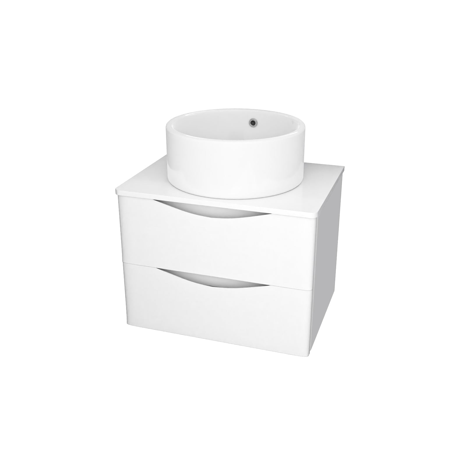 Merton 600mm White Wall Hung Vanity Unit, Worktop With Round Bowl Basin