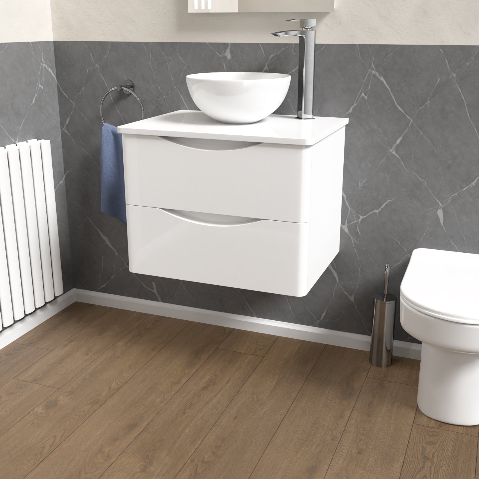 Merton White 600mm Bathroom Wall Hung Vanity With Worktop