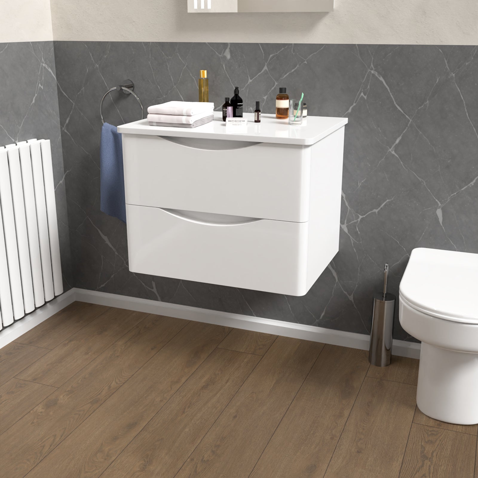 Merton White 600mm Bathroom Wall Hung Vanity With Worktop