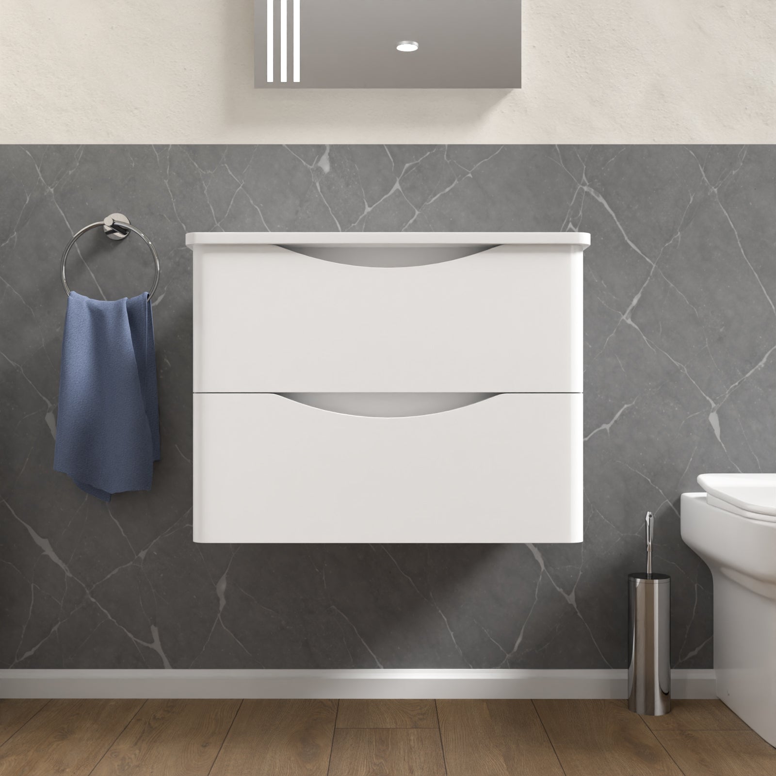 Merton White 600mm Bathroom Wall Hung Vanity With Worktop