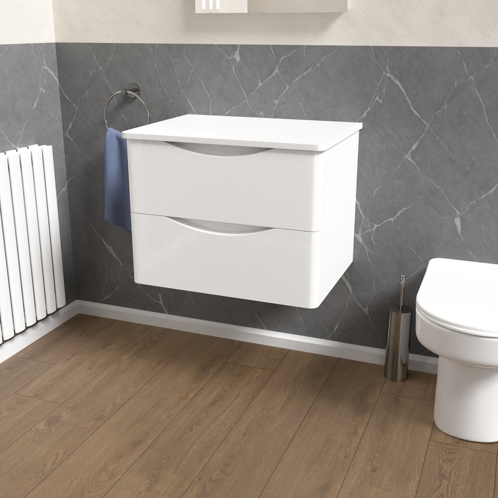 Merton White 600mm Bathroom Wall Hung Vanity With Worktop