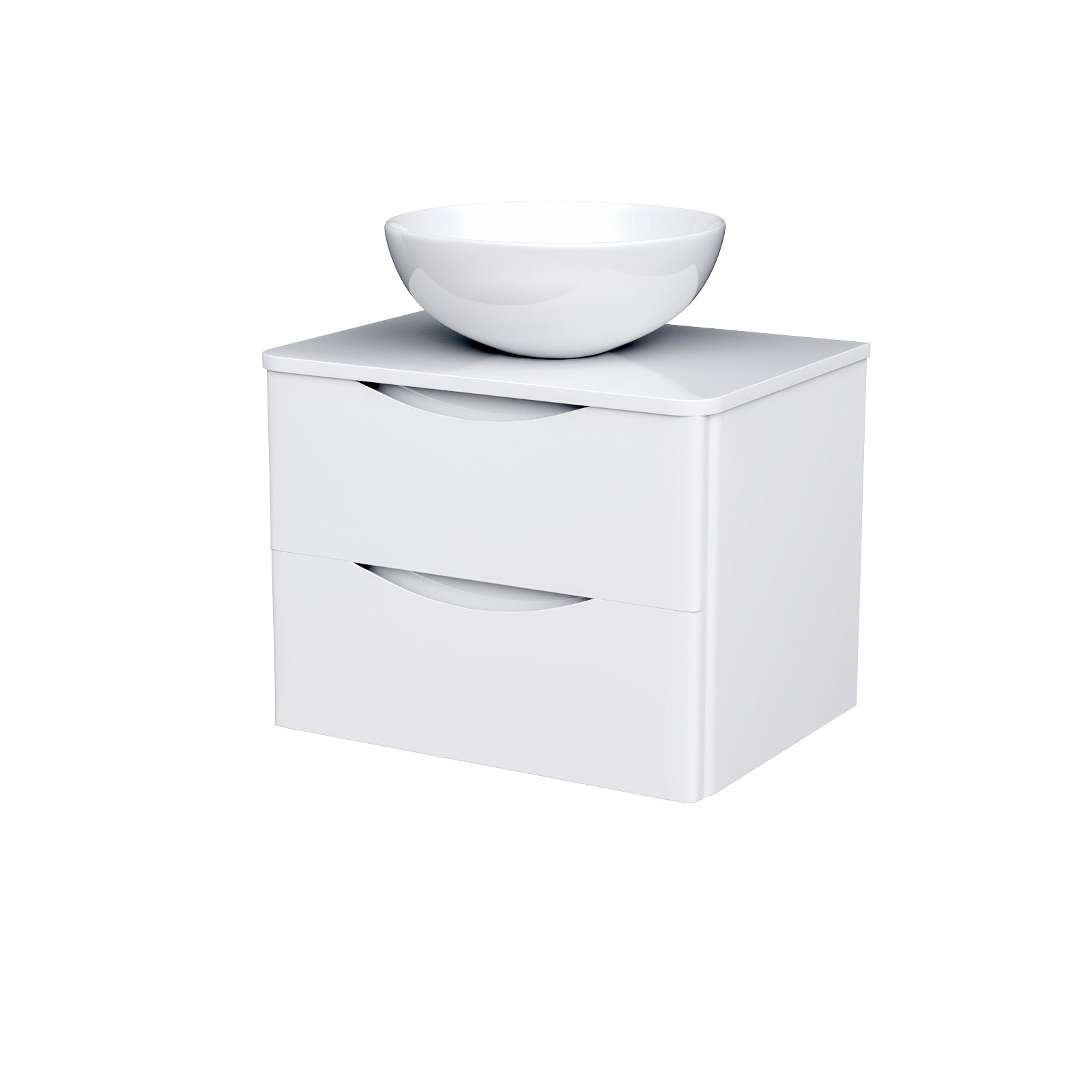 Merton White 600mm Bathroom Wall Hung Vanity Unit With Round Ceramic Countertop 320mm Basin