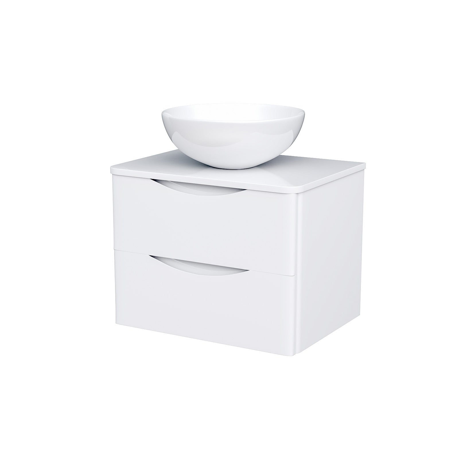 Merton White 600mm Bathroom Wall Hung Vanity Unit With Round Ceramic Countertop 420mm Basin