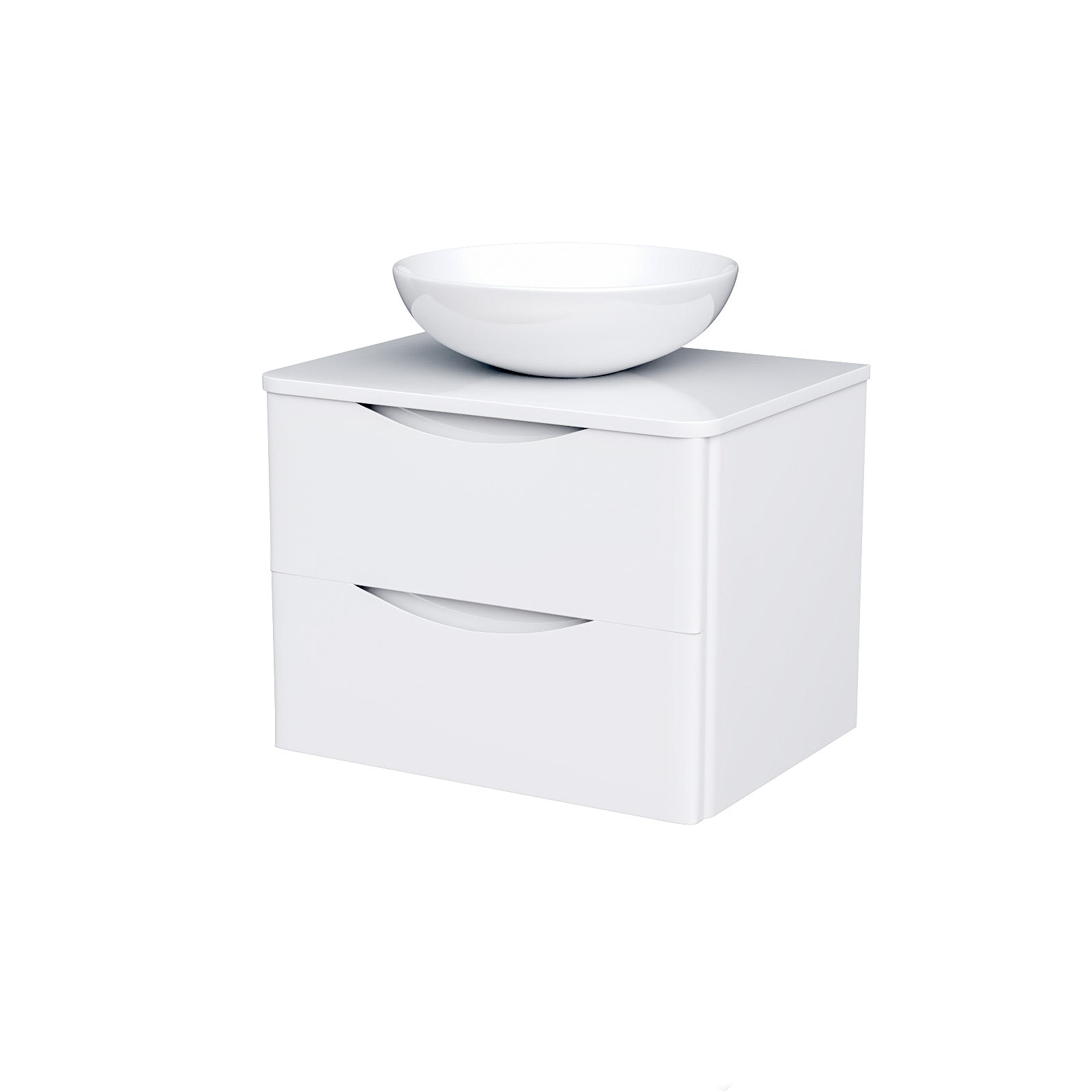 Merton White 600mm Bathroom Wall Hung Vanity Unit With Round Ceramic Countertop 410mm Basin