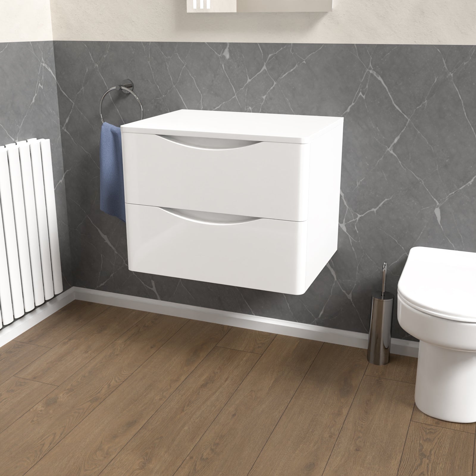 Merton White 600mm Bathroom Wall Hung Vanity With Worktop