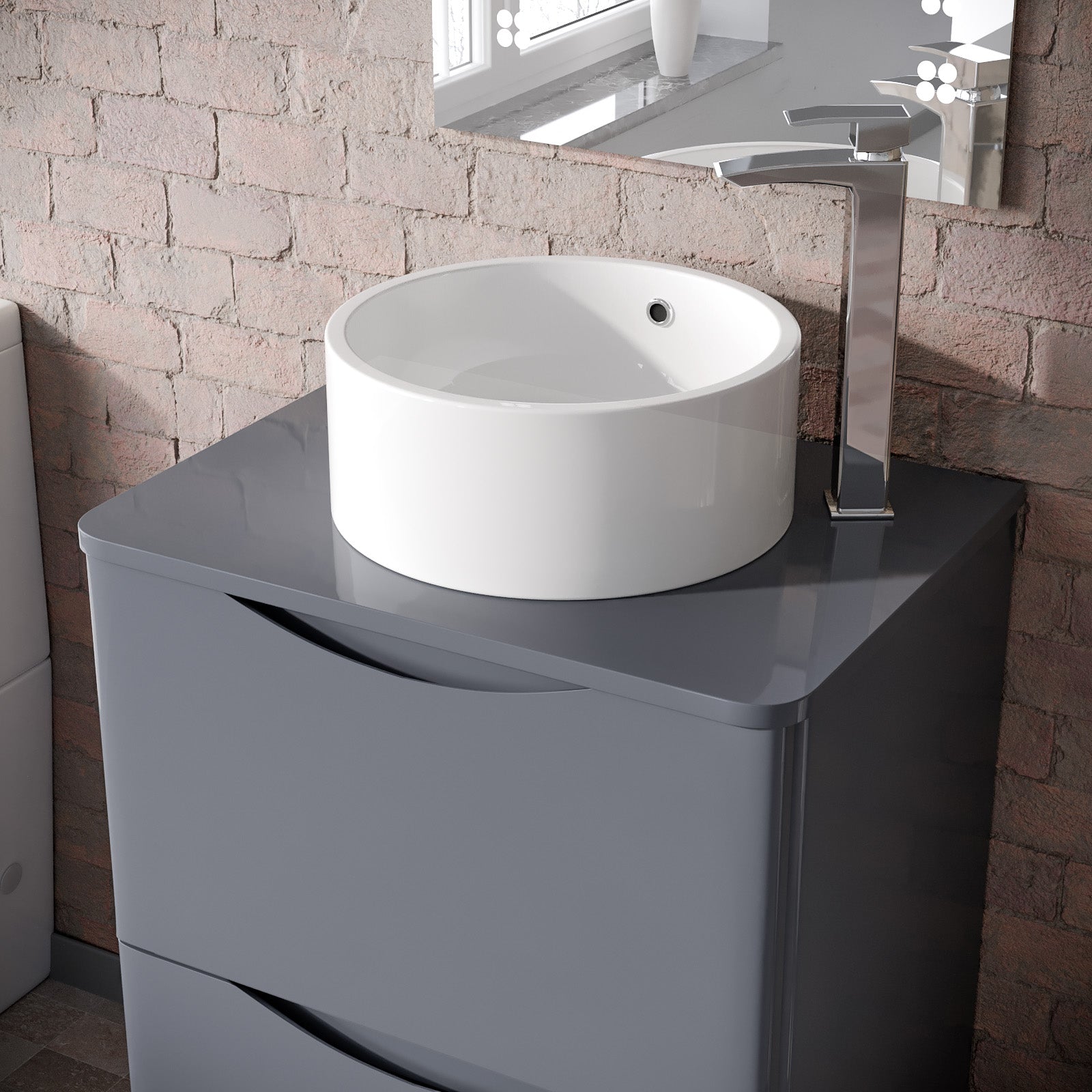 Merton 600mm Grey Round Corner MDF Bathroom Worktop For Vanity Cabinet