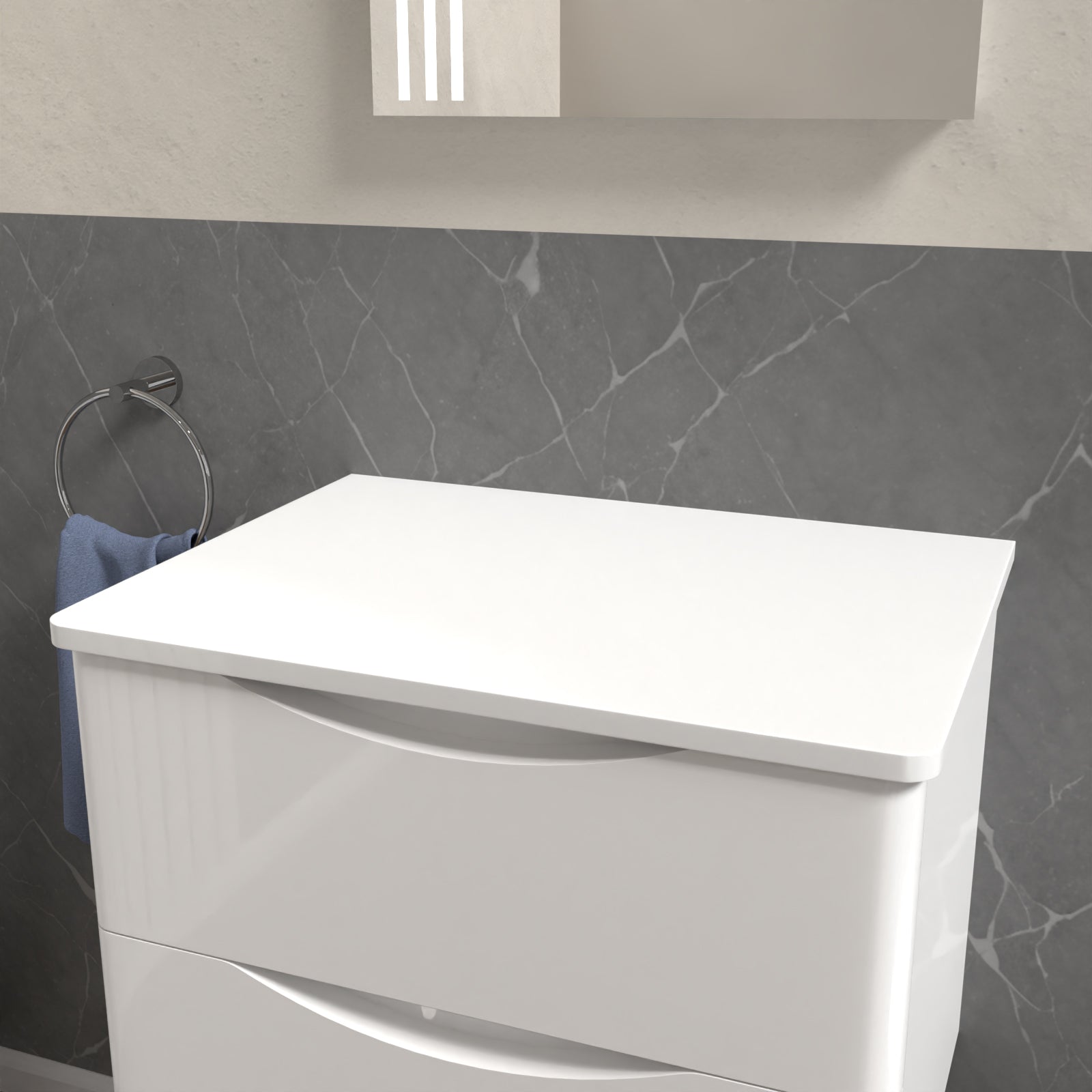 Merton 600mm White Round Corner MDF Bathroom Worktop For Vanity Cabinet