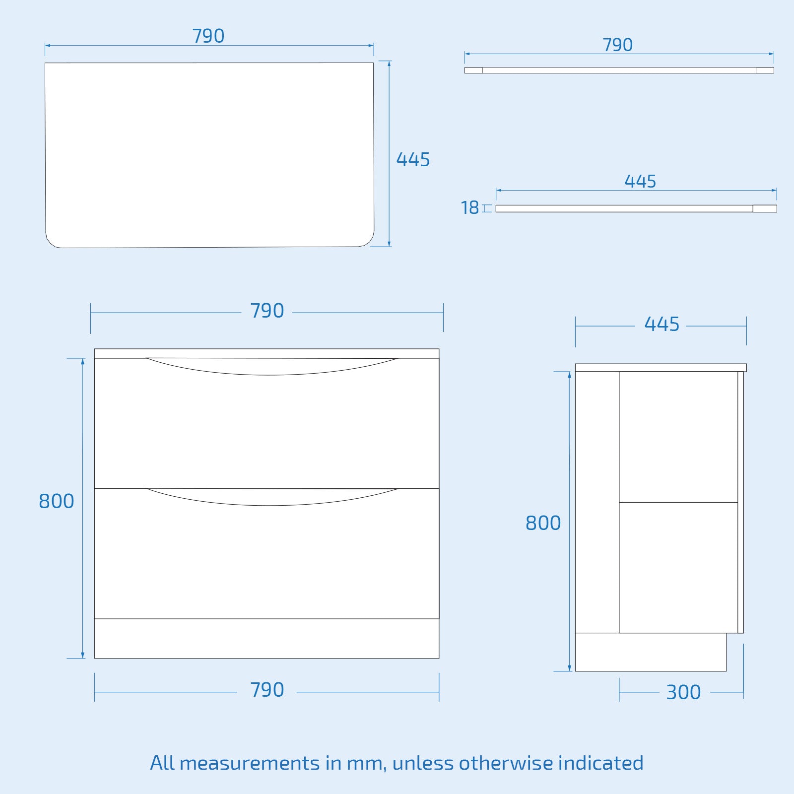 Merton 800 mm Gloss White 2 Drawer Work Top Freestanding Vanity Unit Bathroom