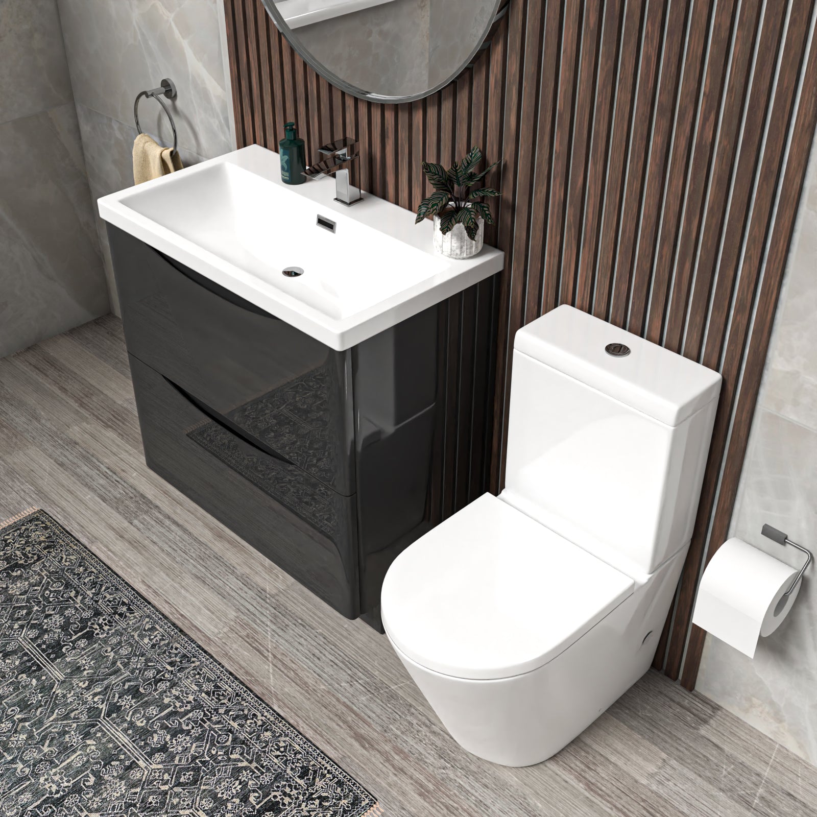 Merton Dark Grey 800mm Basin Vanity Unit and Rimless Close Coupled Toilet