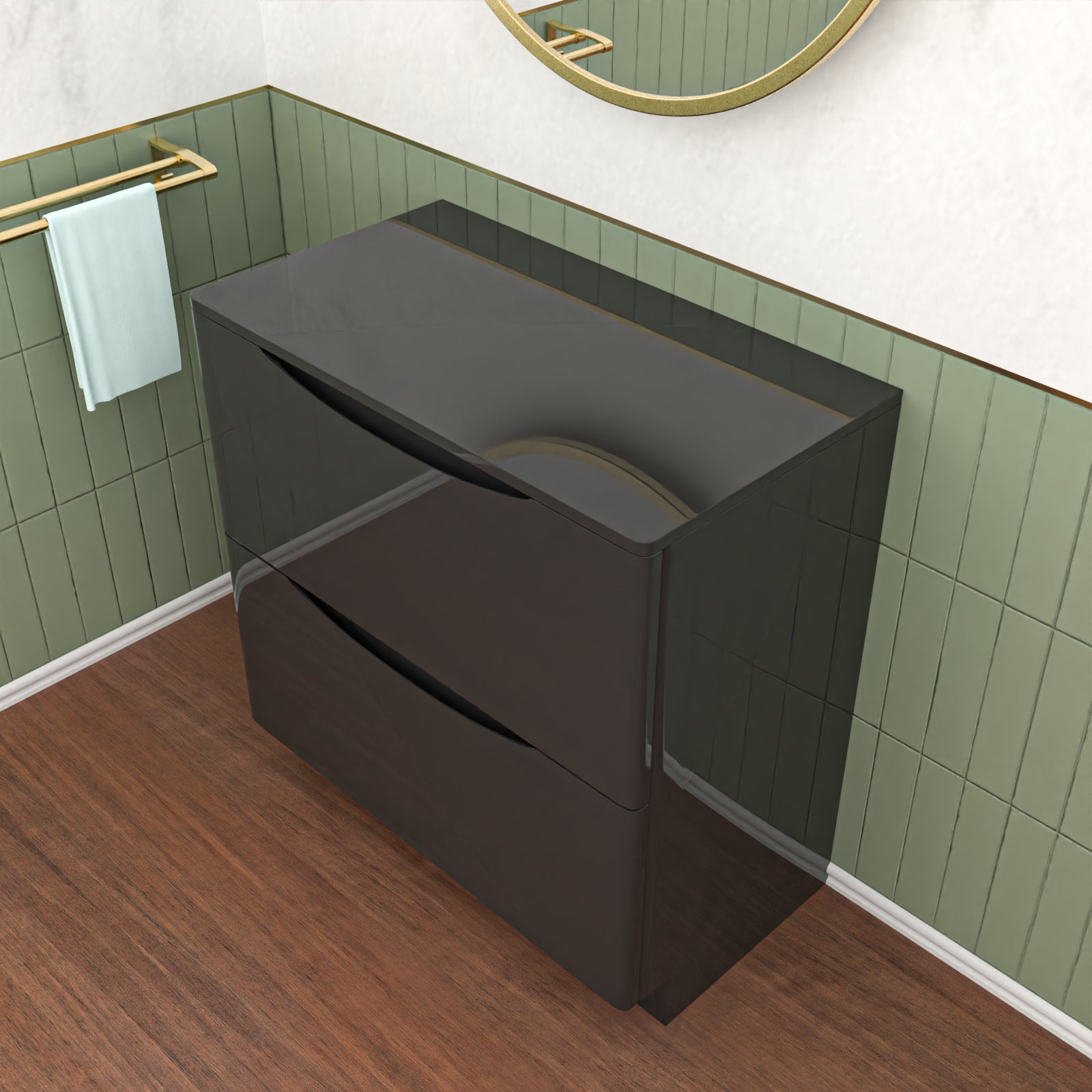 Dark Grey 800mm 2 Drawer Work Top Freestanding Bathroom Vanity Unit